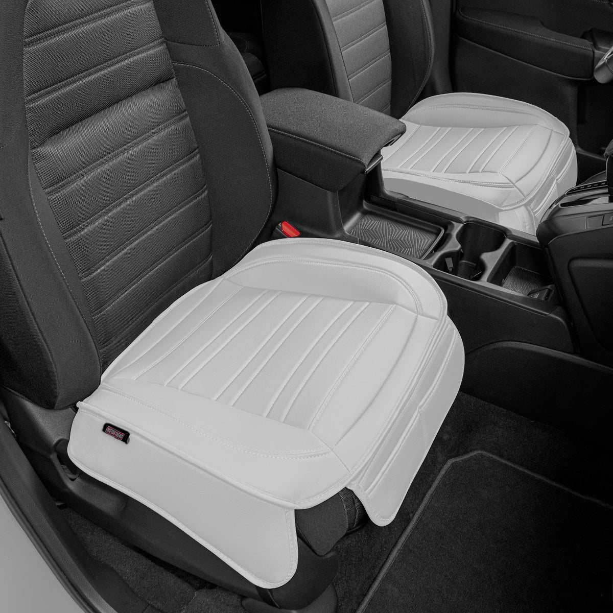 Motor Trend Faux Leather Front Seat Cover for Cars - Set of 2 White Front Car Seat Covers for SUV & Truck with Storage Pockets -
