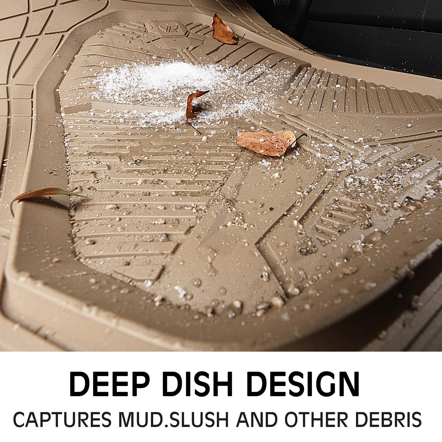 Car Pass Heavy Duty Rubber Car Mats, Deep Dish Car Floor Mats Full Set, Universal All Weather Automotive Mats 3 Pieces Trim To F