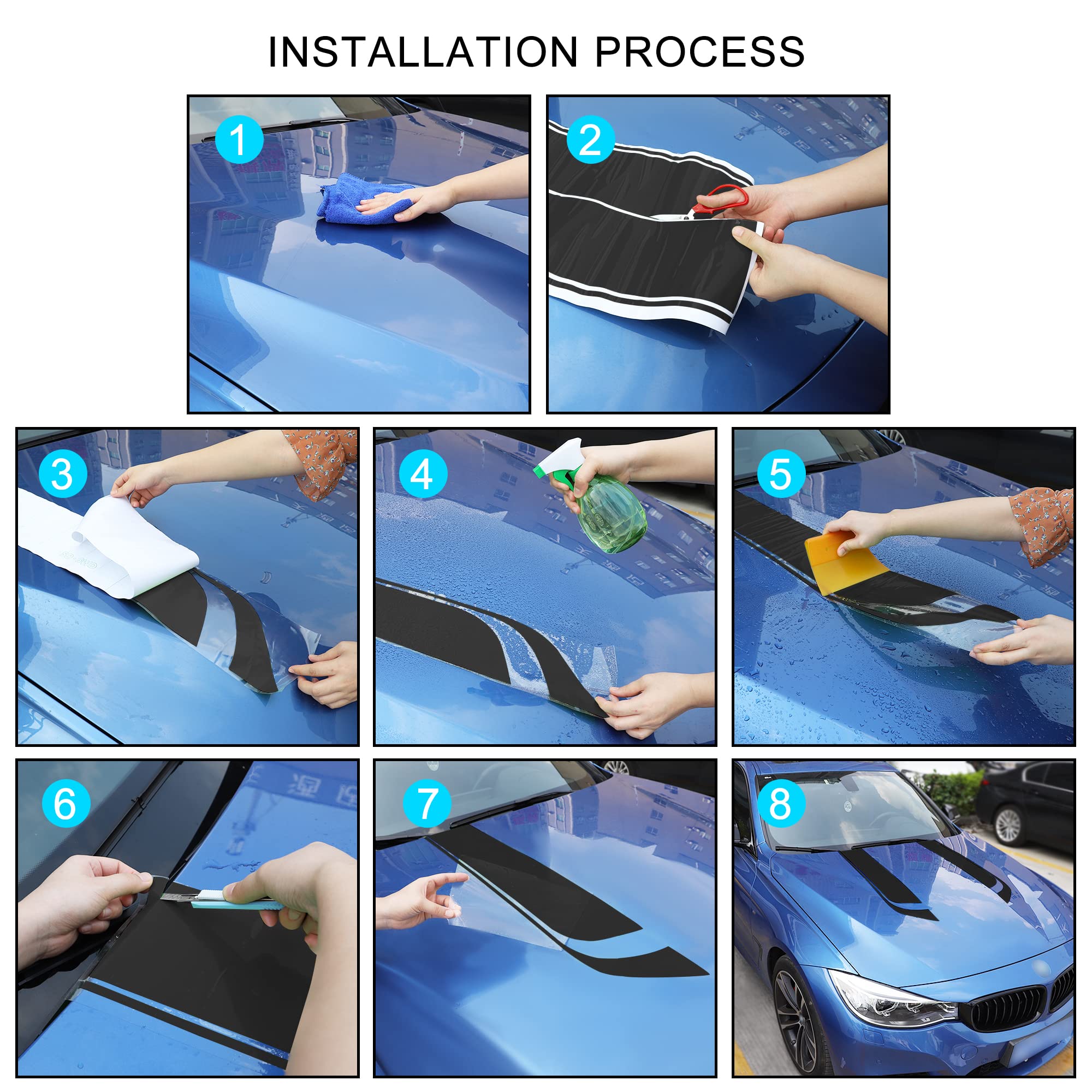 TOMALL 33'x 5.7' Car Hood Stripe Sticker for Car Auto Racing Sport Body Side Stripe Decal Skirt Roof Hood Bumper Stripe Decal Vinyl Modified Stripe Decal Decoration for Car (Black)