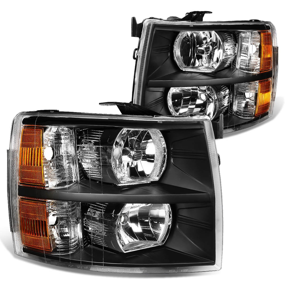 Dna Motoring Hl-Oh-Csil07-Bk-Am Pair Of Black Amber Headlights Compatible With 07-13 Silverado 1500/07-14 Silverado 2500 Hd 3500