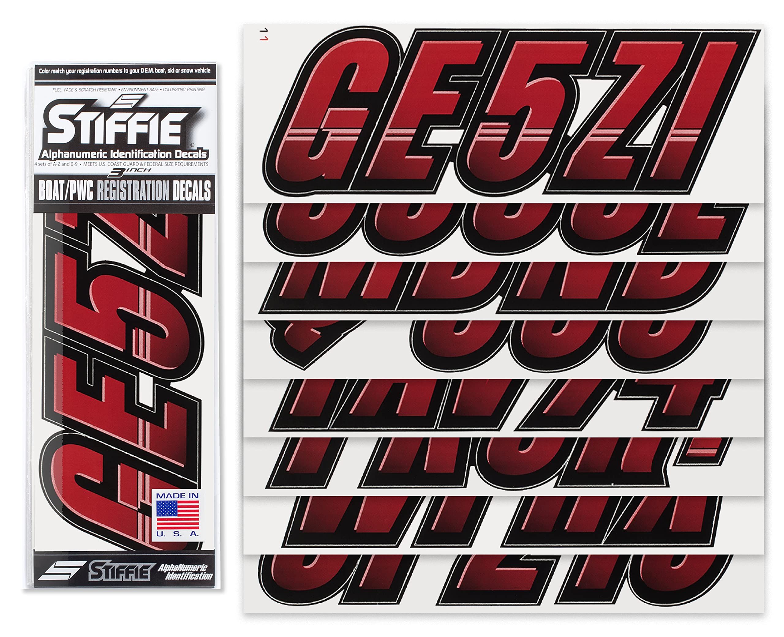 Stiffie Techtron Burgundy/Black 3 '' Boat & Pwc Registration Decals  Numbers Letters Stickers