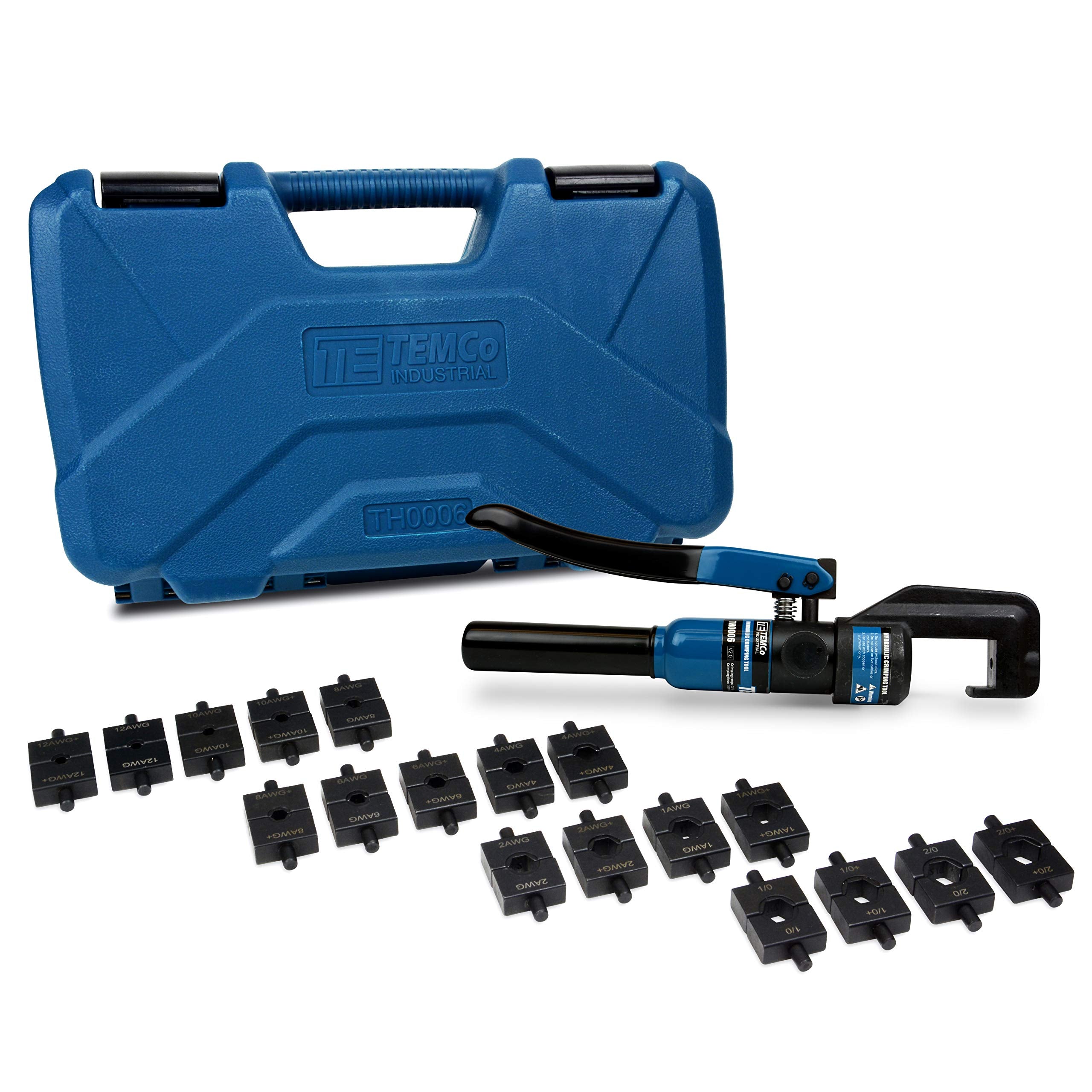 Temco Th0006 Hydraulic Electrical Cable Lug/Terminal Crimper Kit With 18 Die Sets 12 Awg - 00 (2/0) (5 Us Ton)