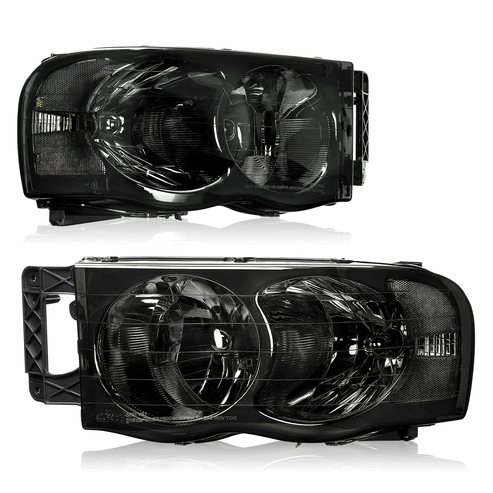 Autosaver88 Headlight Assembly Compatible With 2002-2005 Dodge Ram Pickup Truck Oe Style Replacement Headlamps Smoked Cover With Clear Reflector Lens
