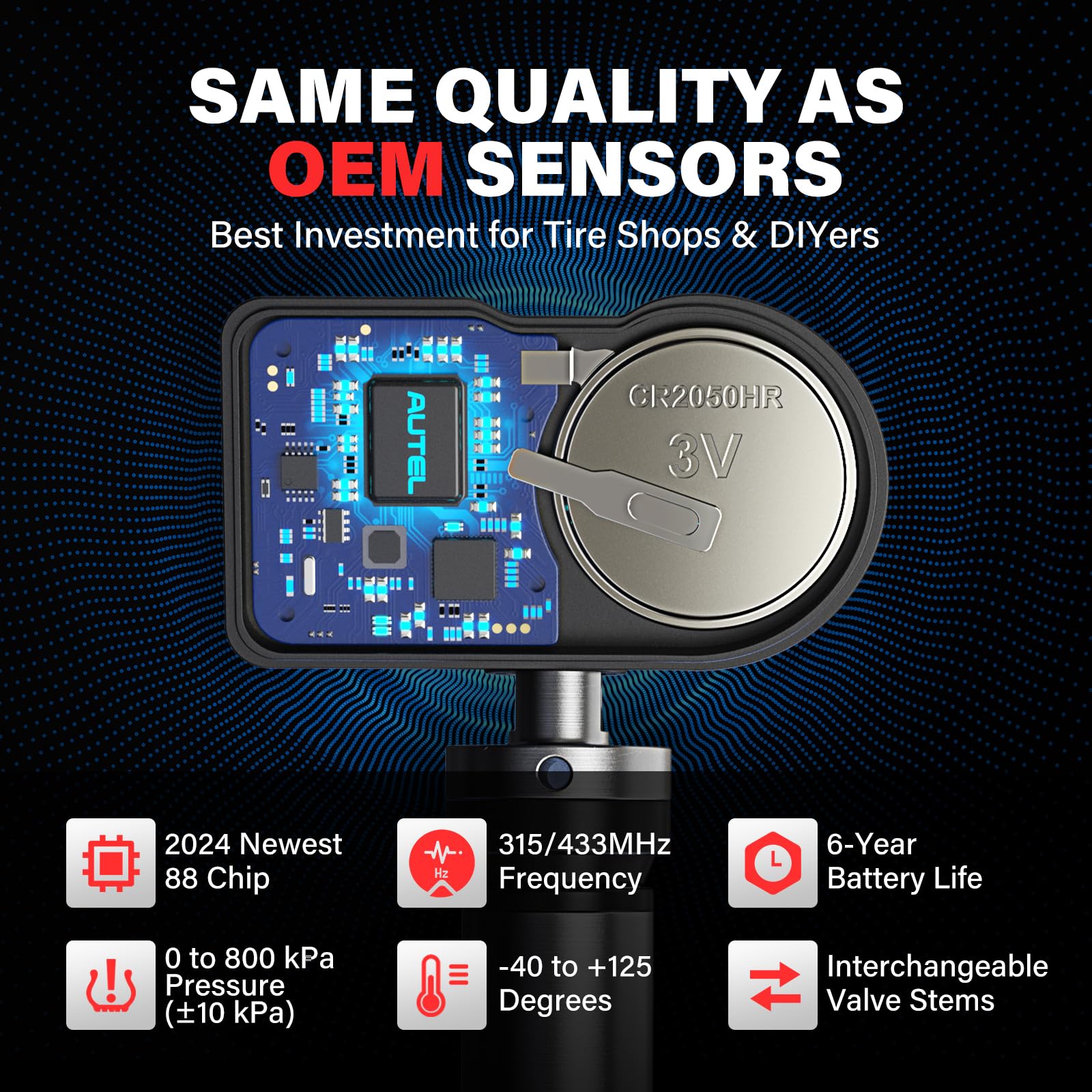 Autel TPMS Sensor Set of 4, 2in 1MX-Sensor 315MHz + 433MHz Dual Frequency, 100% Programmable Replace OEM Sensor, Work with Autel TPMS Tool TS408S TS501 TS508WF TS601 (Press-in, Metal Valve)