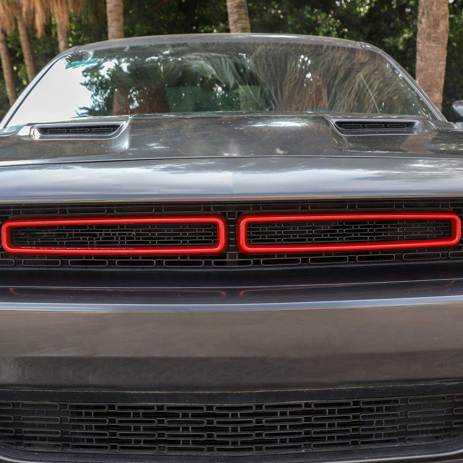 Voodonala For Challenger Front Grille Inserts For 2015-2022 Dodge Challenger Accessories, Abs Red 2Pcs