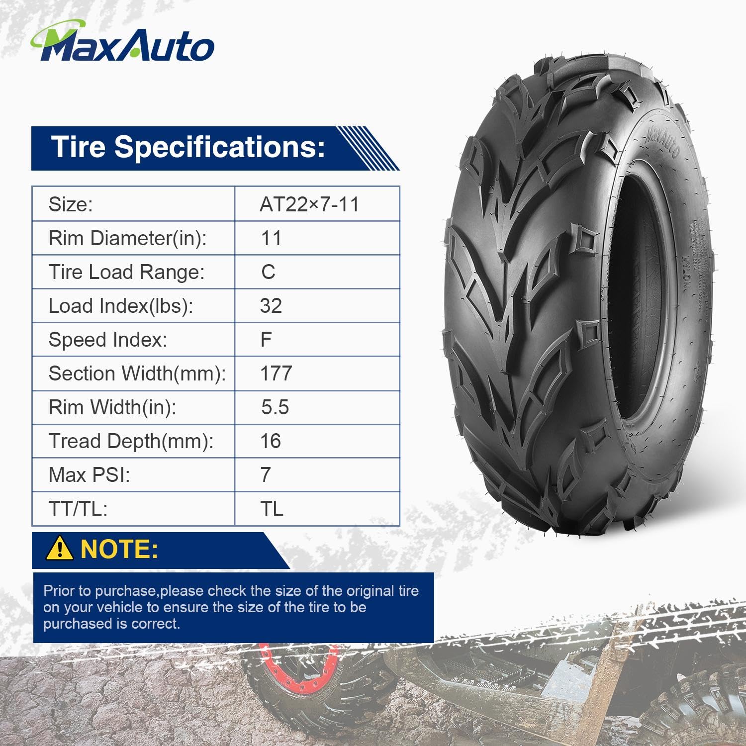 Maxauto 22X7-11 Sport Atv Tires 22X7X11 Quad Tires Compatible With Honda Recon 250 Suzuki Ozark 250,6 Pr Tubeless All Terrain Ut