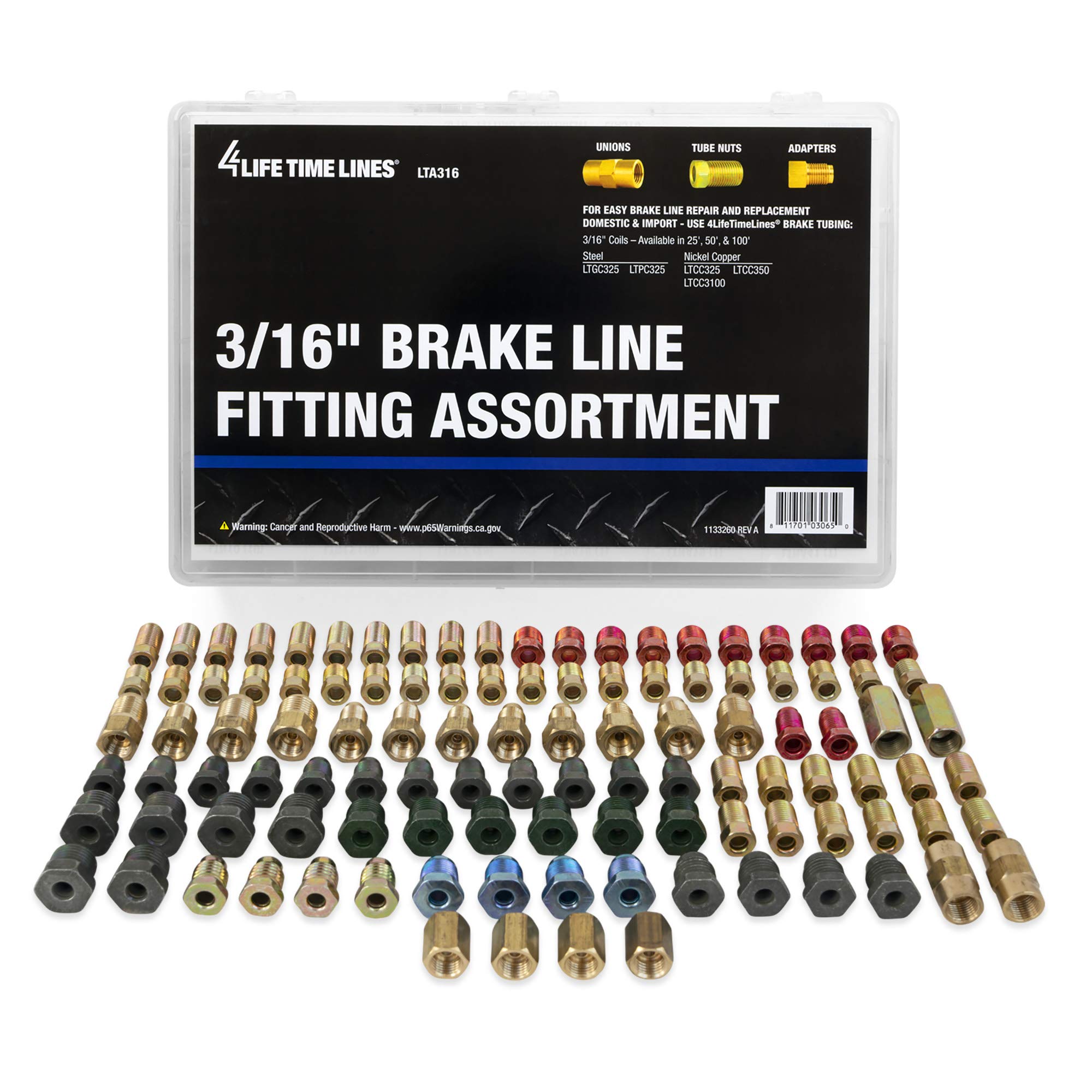 4Lifetimelines 3/16'' Fitting Assortment, Union, Adapter Kit - 24 Sku; 110 Pieces, 90 Fittings, 12 Adapters, 8 Union, Shatter Re