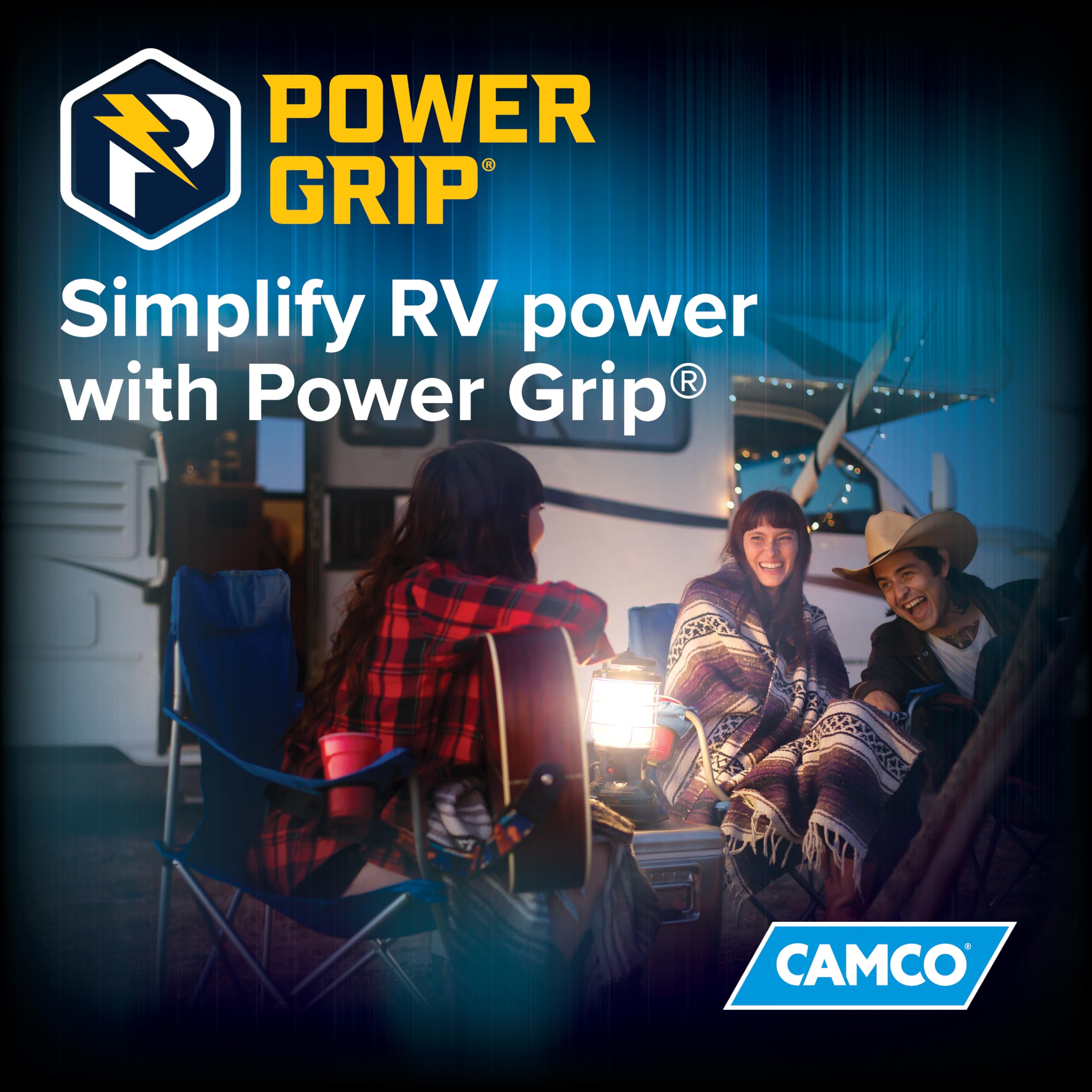 Camco PowerGrip 50-Ft 30-Amp Camper/RV Extension Cord - Standard 30-Amp Male & 30-Amp Female Connectors - Crafted of 10-Gauge Copper Wires w/Heat Resilient PVC Coating - Rated for 125V/3750W (55197)