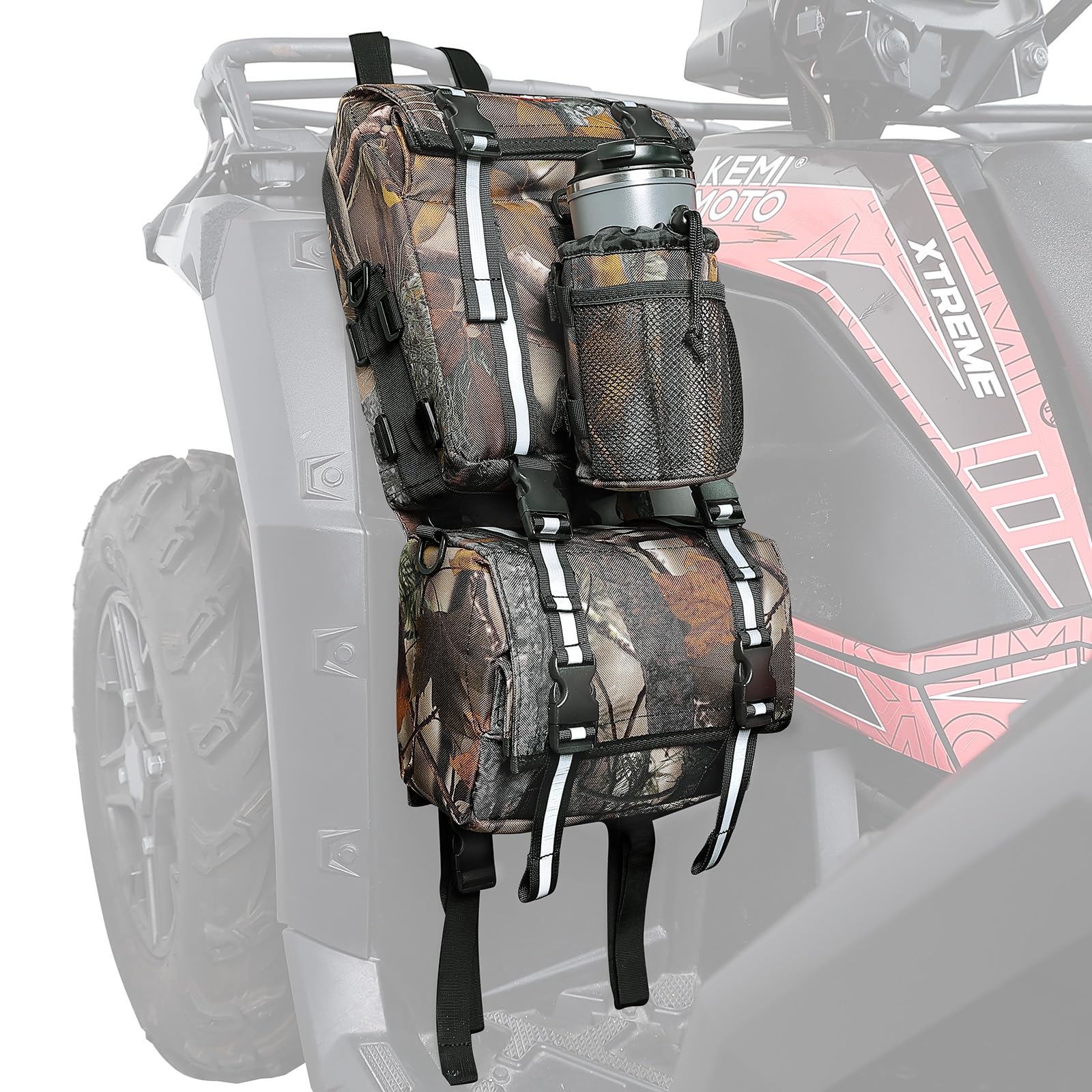 Kemimoto Atv Fender Bag, 130% Larger Water-Resistance Rear Storage Bags With Drink Holder, Detachable Atv Gear Bag Compatible Wi