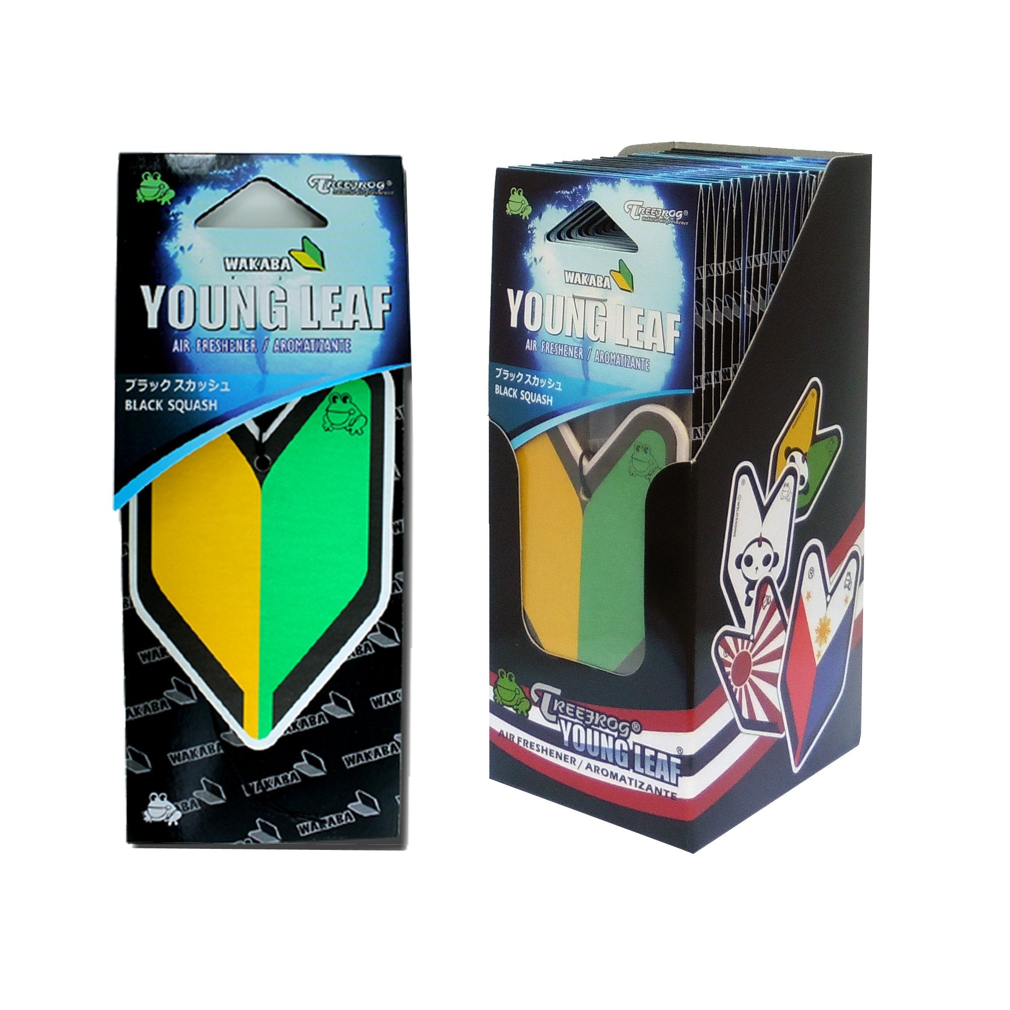 Wakaba Young Leaf YLBS95 Japan Tree Frog Squash Scents JDM Air Freshener, Black, 1 Box, 24 Piece