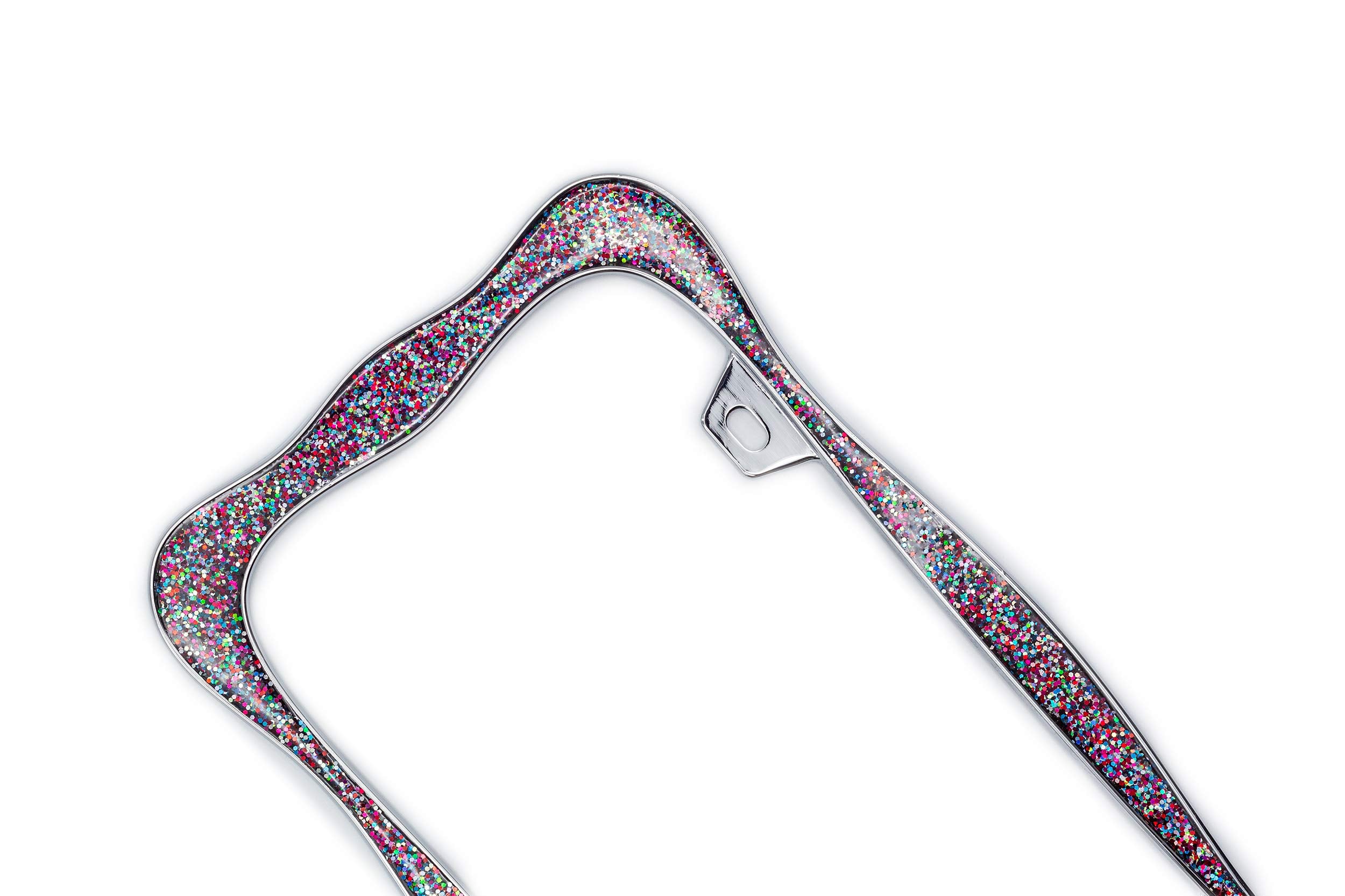 Creathome 3D Shining License Plate Frame, Chrome With Mix Shining Colorful Chunky Gliter, Pure Zinc Alloy Metal