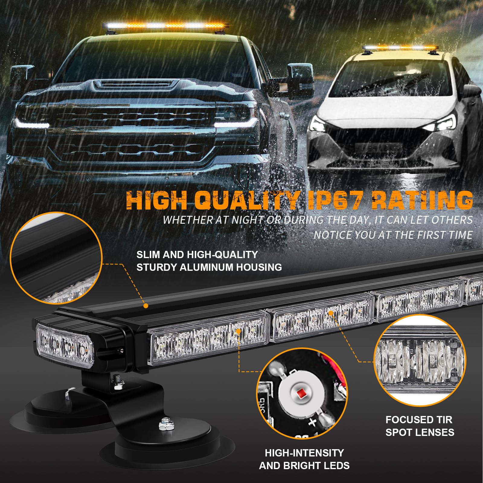Xridonsen 28.4'' 80 Led Roof Top Strobe Light Bar Amber White Emergency Warning Flashing Safety Beacon Double Side Traffic Advis