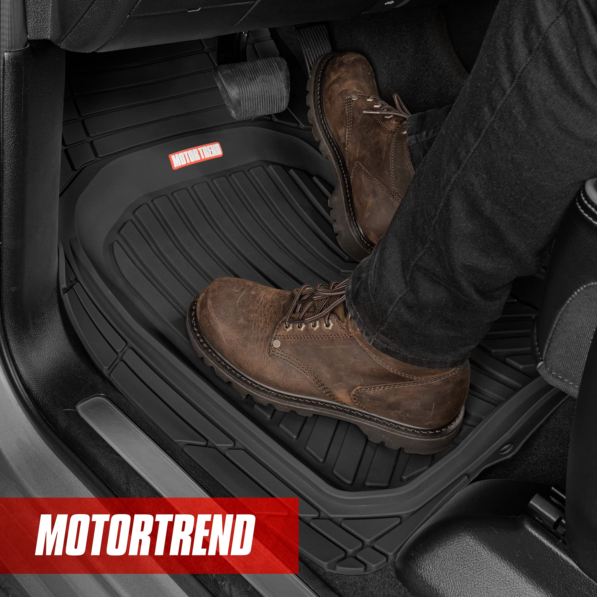 Motor Trend FlexToughXL Floor Mats for Cars Full Set, All-Weather Rubber Automotive Floor Mats, Waterproof Heavy Duty Car Mats,