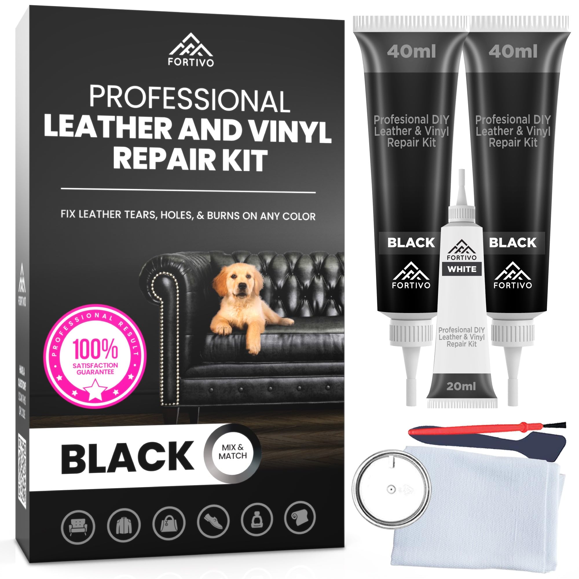 Professional Black Leather Repair Kit for Furniture, Couches, Boots and Purse, Leather Scratch Repair Car Leather Repair Kit, Al