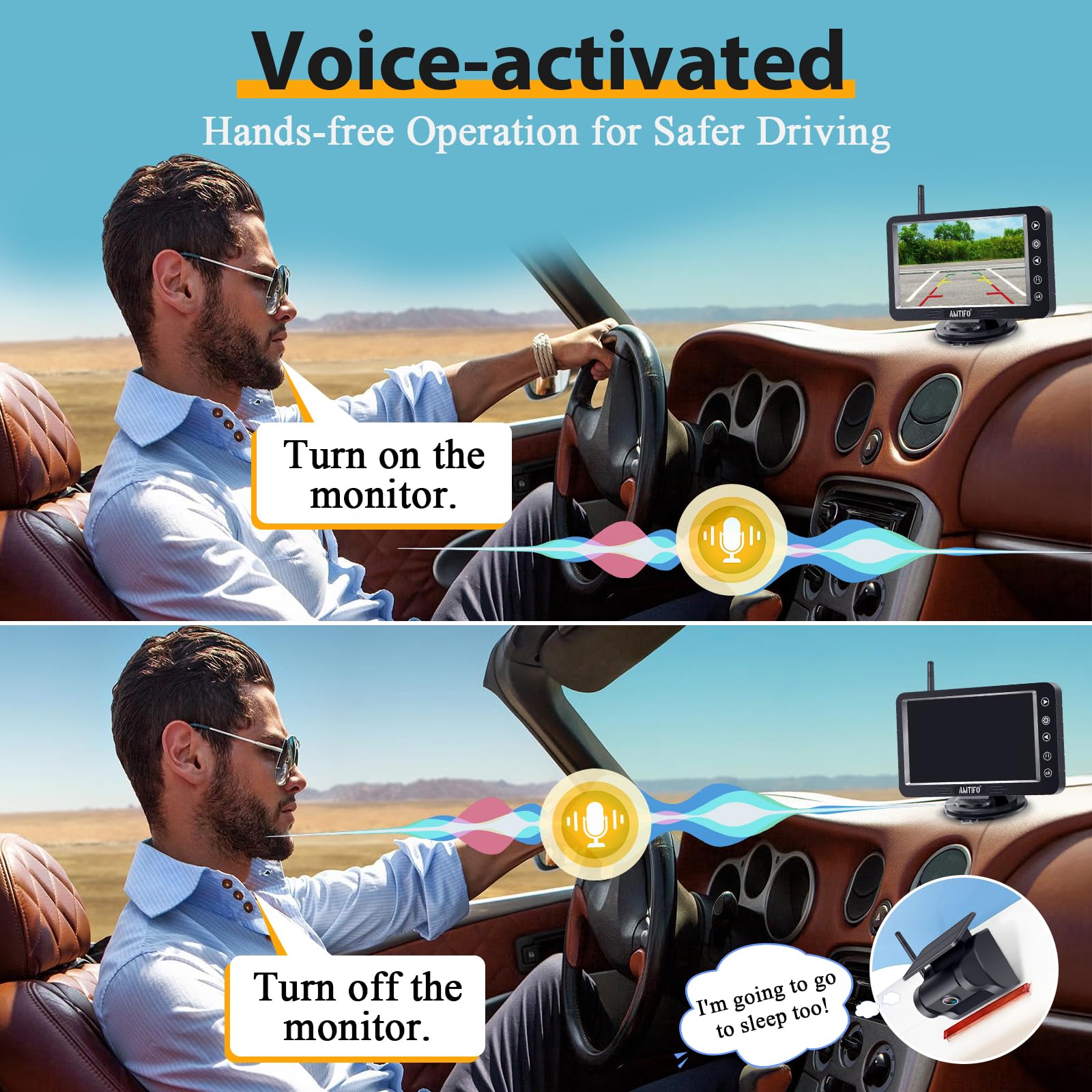 Magnetic Solar Wireless Backup Camera - Voice-Controlled, No-Drill Installation, 5-Inch Hd1080P Screen, Long Battery Life, Color