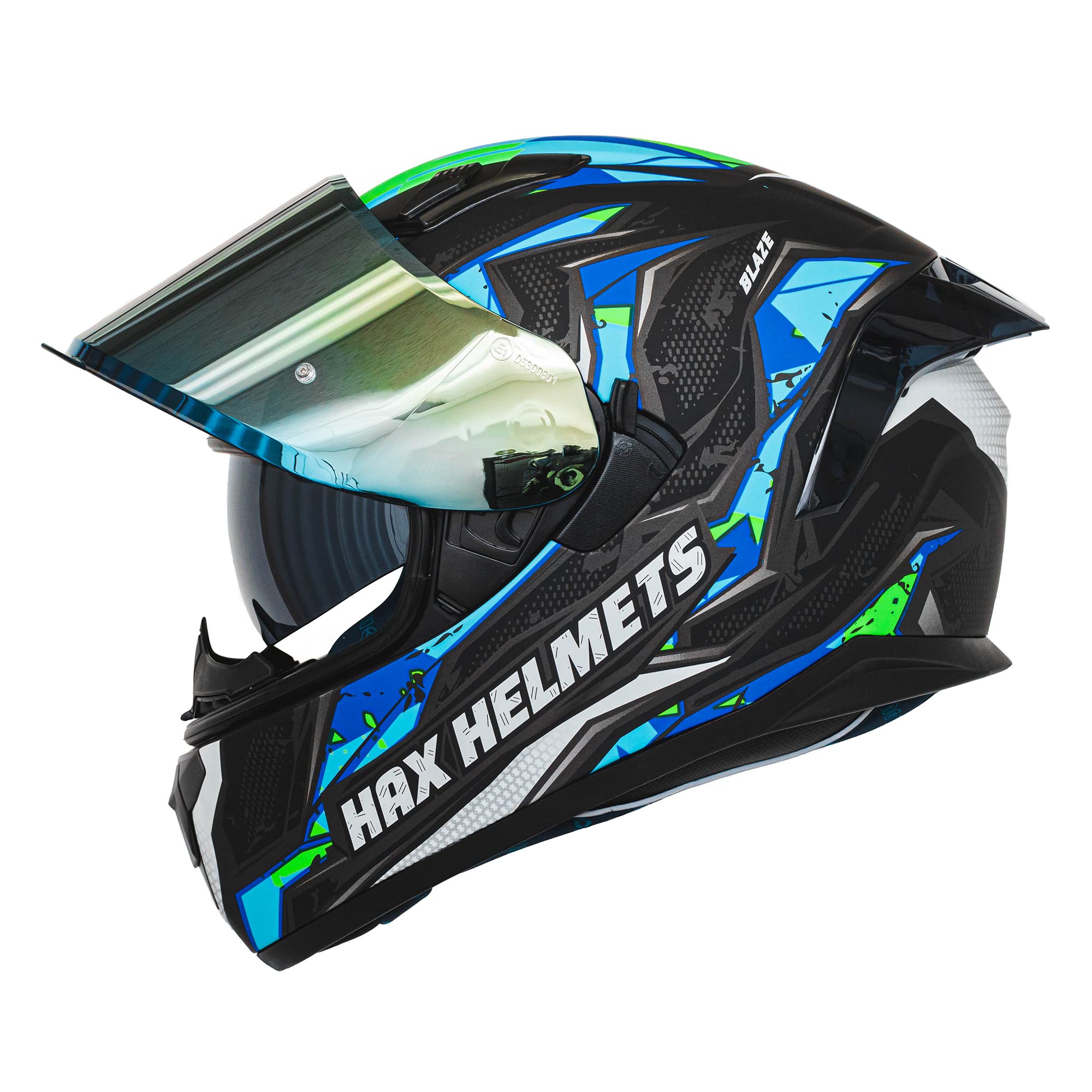 Hax Obsidian Full Face Dual Visor Adult Motorcycle Helmet For Motorbike Street Bike With Pinlock Ready Dot Approved (Blaze Blue,Xl)