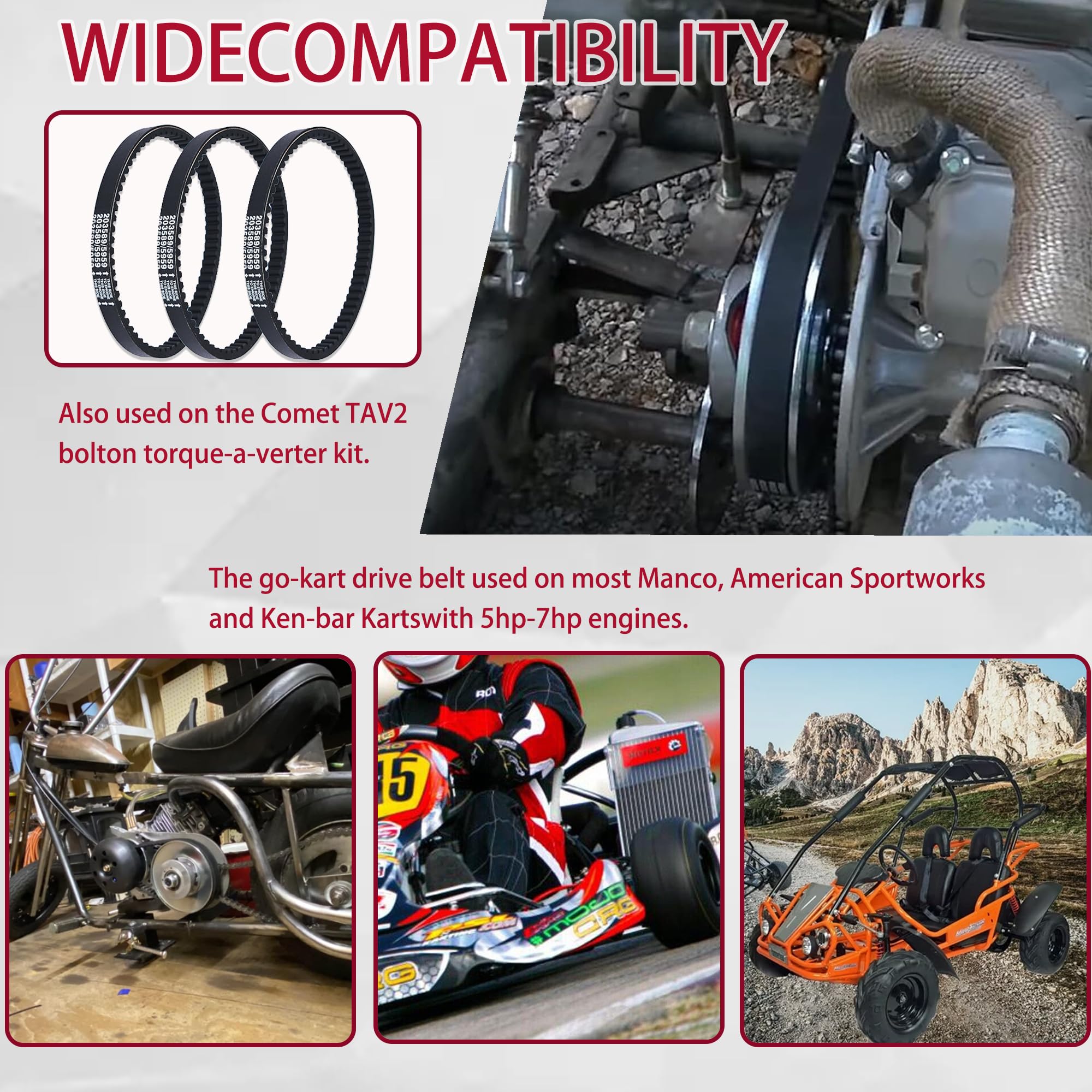 3Pcs 30 Series Go Kart Drive Belt Replaces Manco 5959 / Comet 203589 Durable Trorque Converter Belt