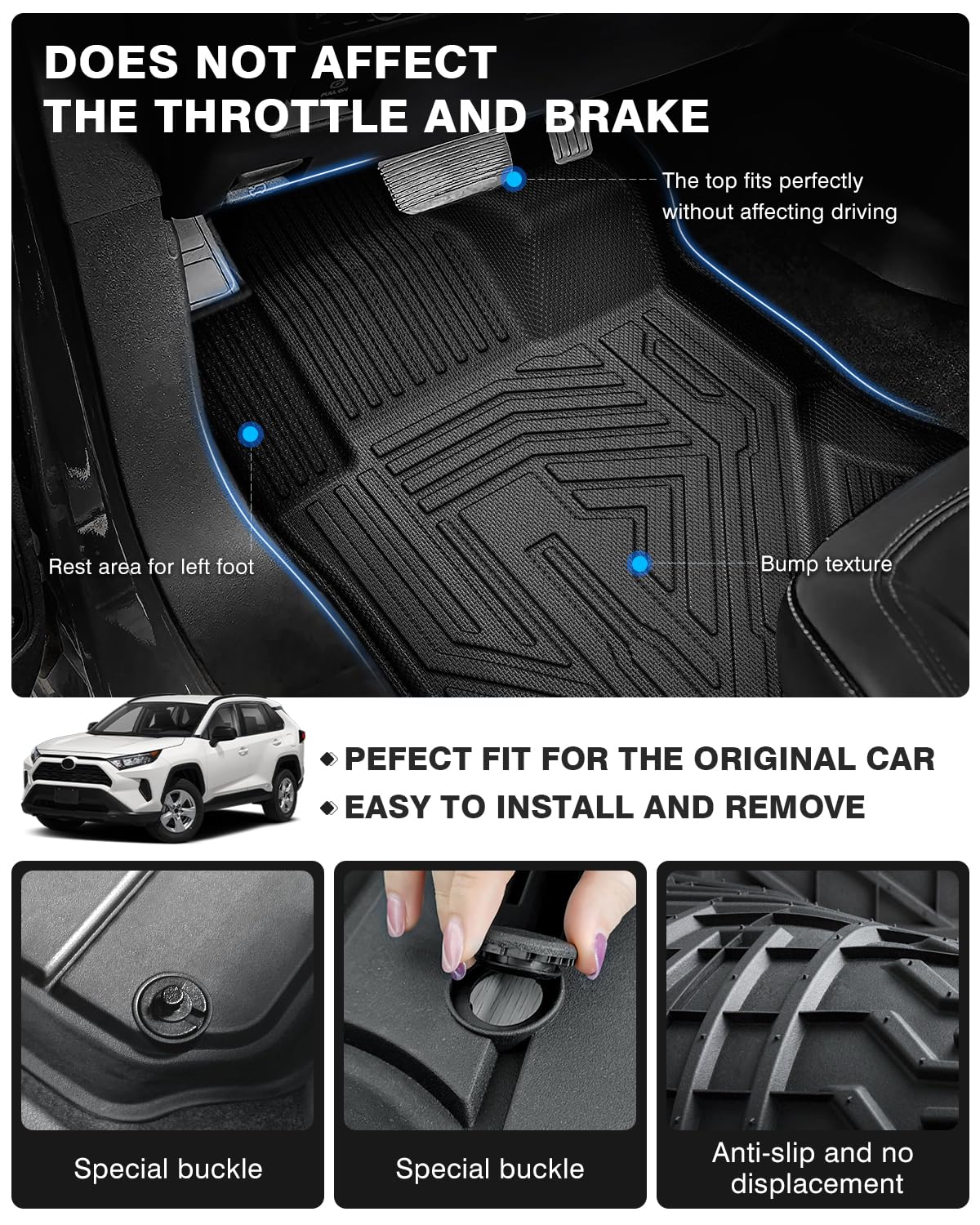 Powerty Floor Mats & Cargo Liner For 2019-2024 2025 Toyota Rav4 Accessories Floor Mats 2 Row Liner Set All Weather Tpe 3D Floor