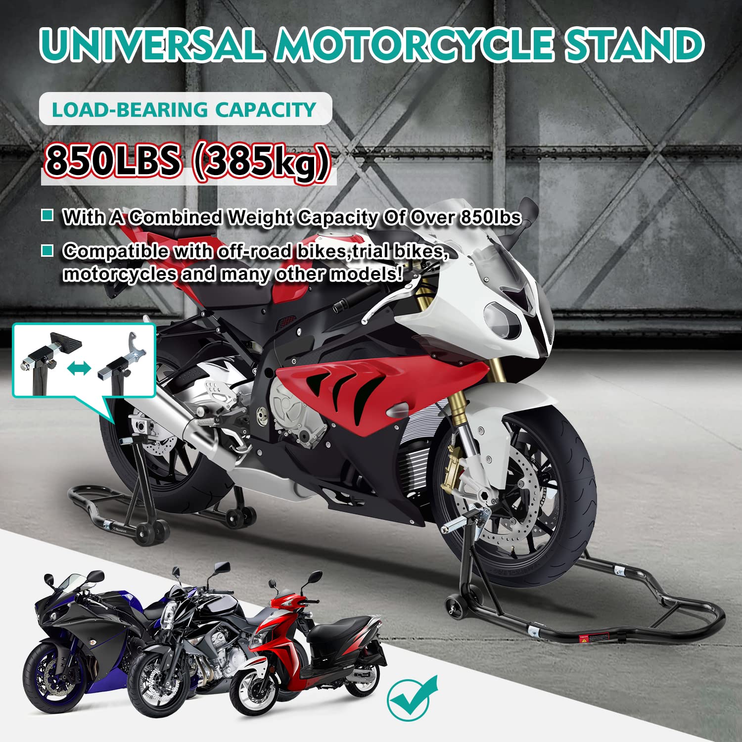 Donext Motorcycle Stand 850Lb Sport Bike Front And Rear Wheel Lift Swingarm Paddock Stands Black, U+L