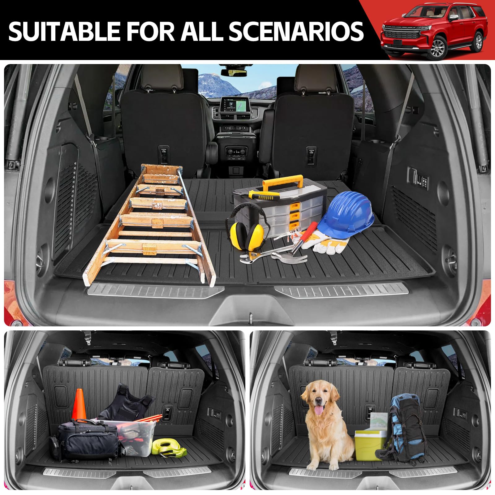 Utiiy Cargo Mat with Seat Back Cover Fit for 2022-2024 Chevy Tahoe/GMC Yukon Accessories, Cargo Liner TPE Trunk Mat Back Seat Pr