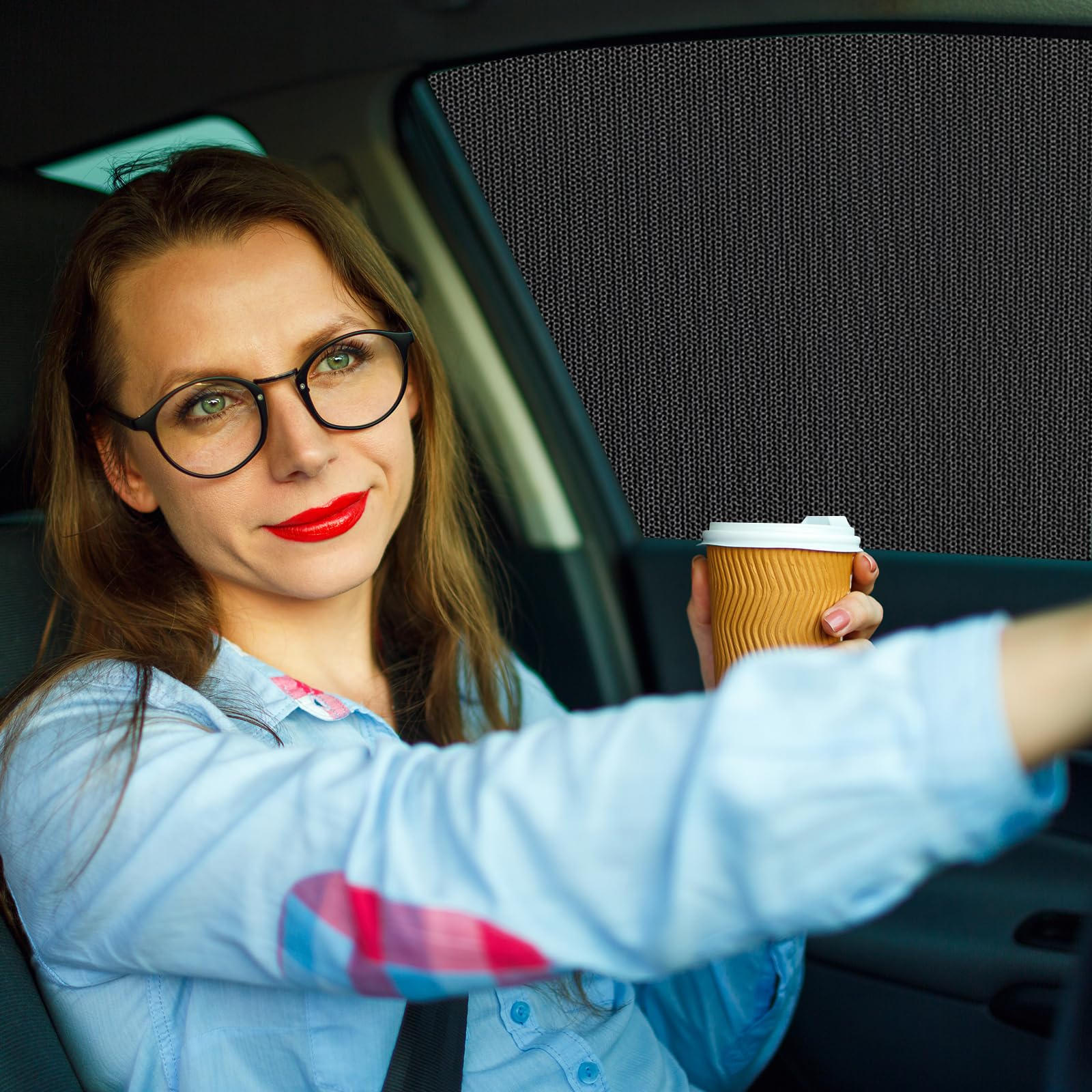 JINRUCHE Car Window Shades, 2 Pack Sun Shades for Front Window, Stretchy Universal, Suitable for Mid-Size Cars & SUVs, Breathabl