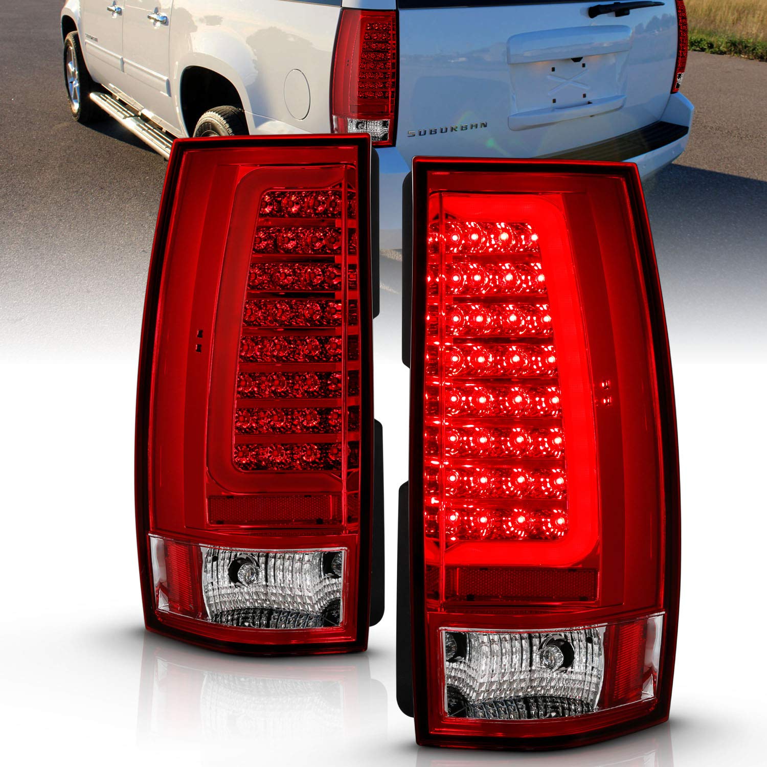 Amerilite For 2007-2014 Chevy Tahoe Suburban/Gmc Yukon Xl Denali Replacement Smoke Black C-Type Led Tube Tail Lights Set - Passe