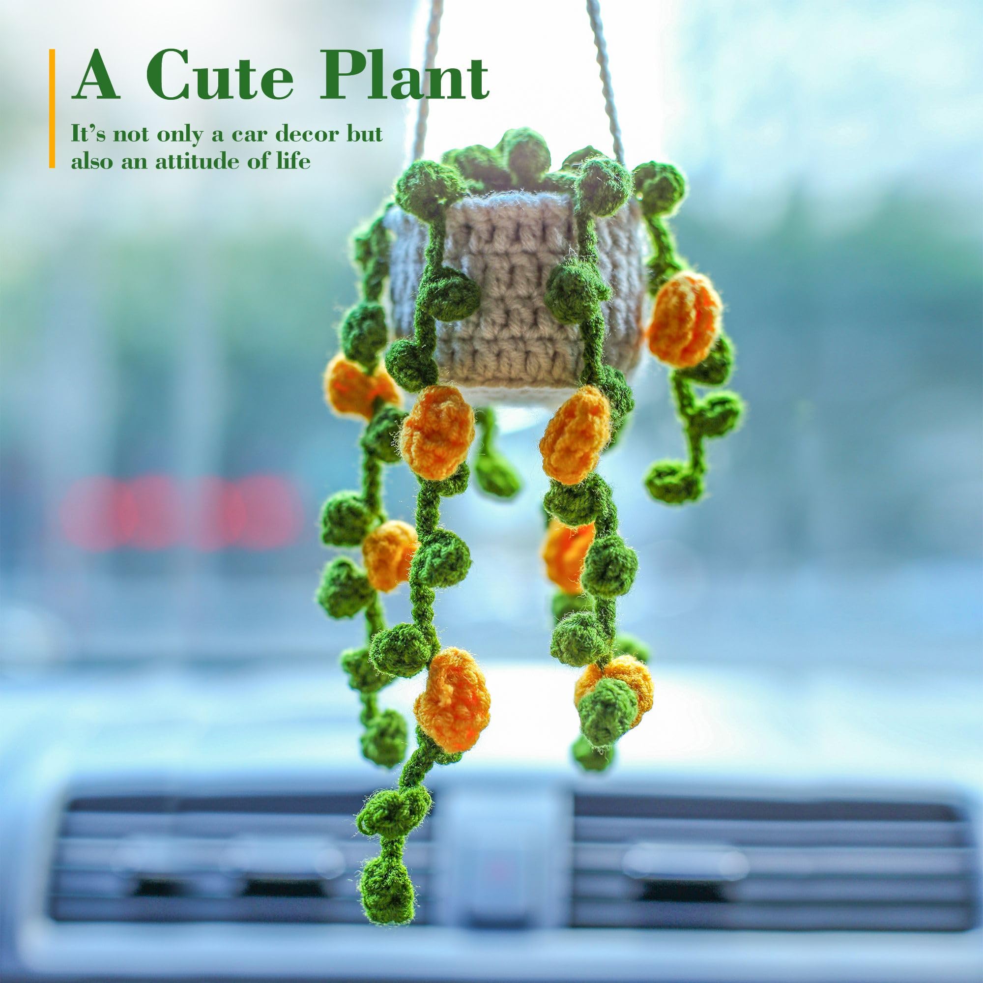 Cute Potted Plants Crochet Hanging Car Accessories Crochet Pendant Rear View Mirror Accessories Swing Car Decoration For Women M