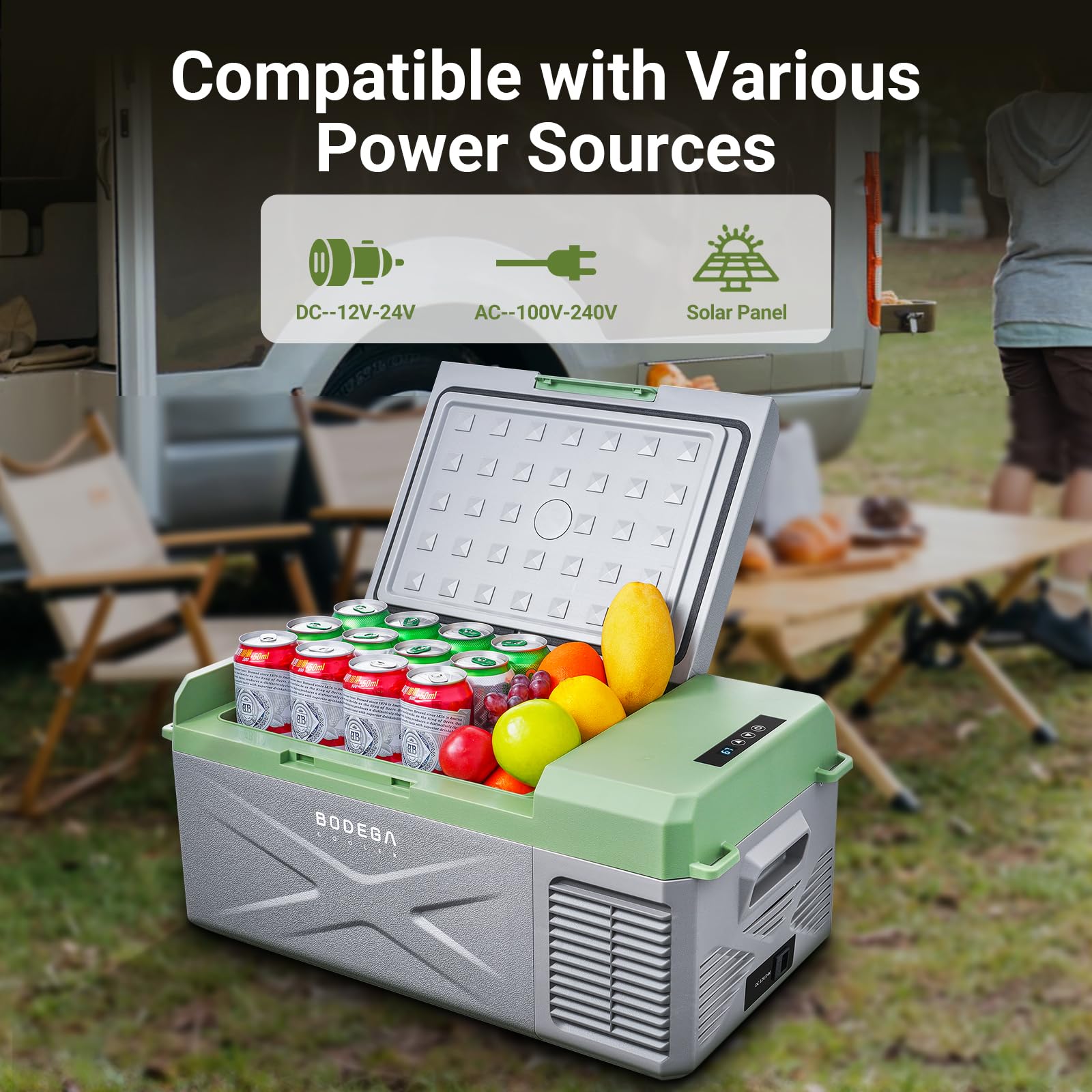 Bodegacooler 12 Volt Car Refrigerator, 17 Quart Portable Freezer, Car Fridge -4?-68?, Electric Cooler 12/24V Dc100-240 Volt Ac F