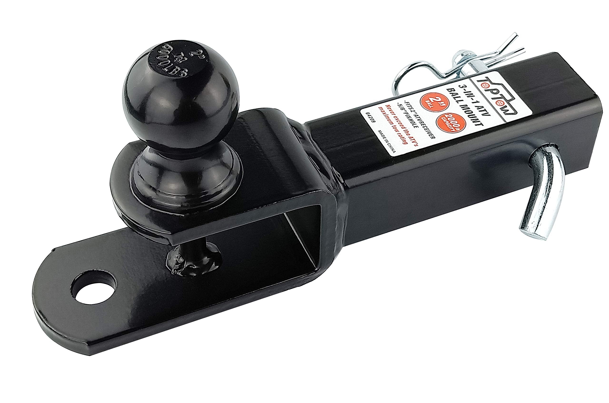 Toptow Atv/Utv Trailer Hitch Towing Ball Mounts, 2-Inch Ball, Clevis Pin, Fits 2-Inch Receiver