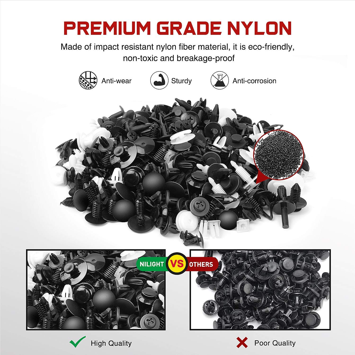 Nilight 415 Pcs Car Retainer Clips & Fastener Remover - 18 Most Popular Sizes Auto Push Pin Rivets Set -Door Trim Panel Clips Co