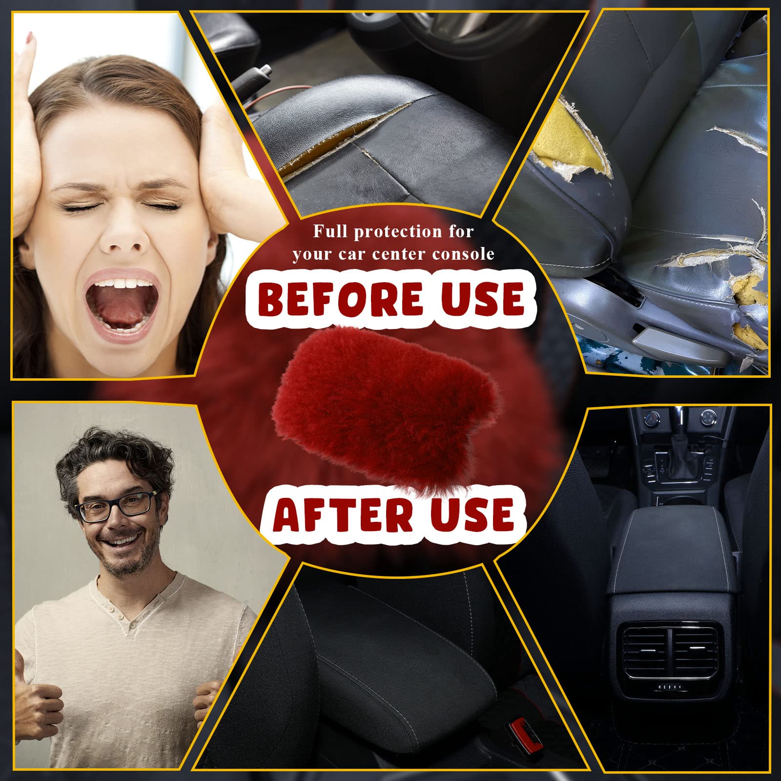 Frienda Furry Armrest Cover Auto Center Console Cover Car Soft Console Pad, Real Sheepskin Wool Soft Fluffy Auto Center Armrest