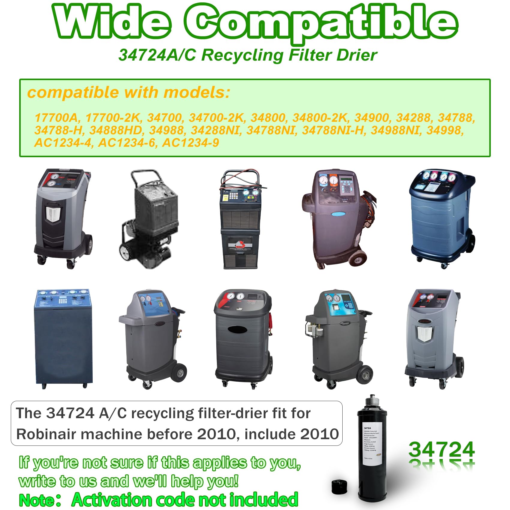 34724 A/C Recycling Filter Drier for Robinair Refrigerant Recovery Recycling Recharge Stations, for 34788ni 34788 34988 34700 34