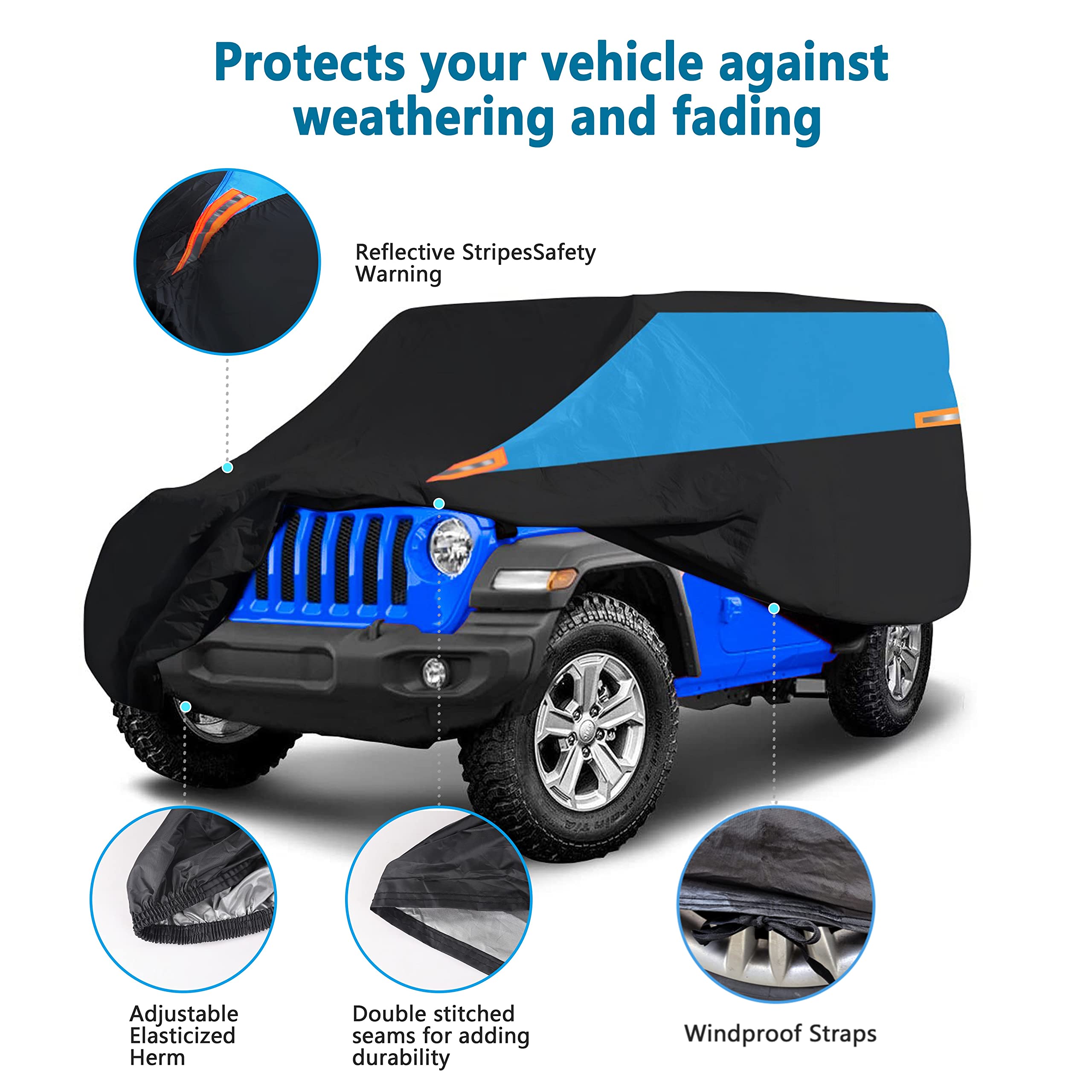 MORNYRAY Compatible with Jeep Wrangler 2 Door, Waterproof Car Cover All Weather Snowproof UV Protection Windproof Outdoor Full c