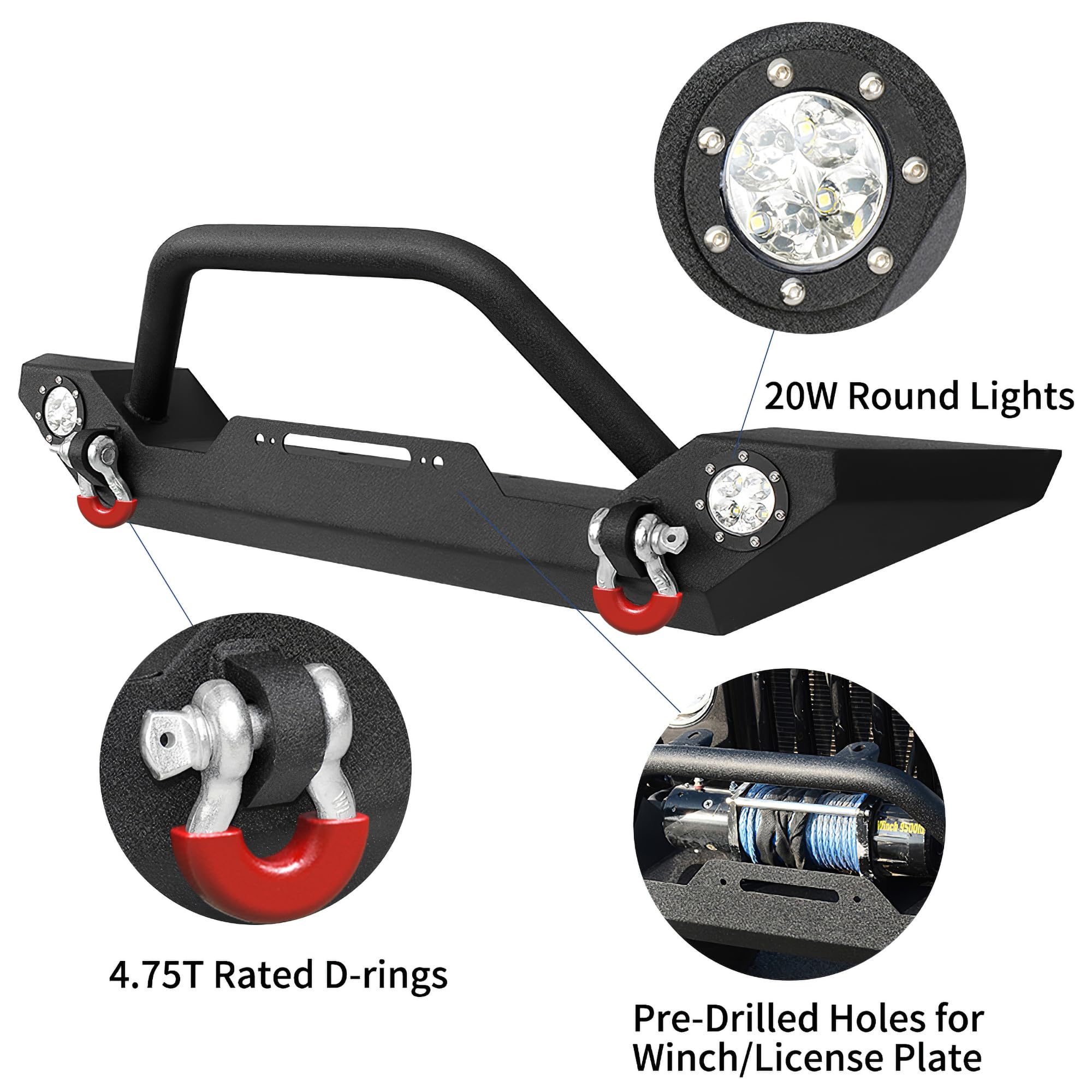 Ledkingdomus Rock Crawler Front Bumper Compatible With 87-06 Jeep Wrangler Yj And Tj With Winch Plate, Led Lights Heavy Duty (Te