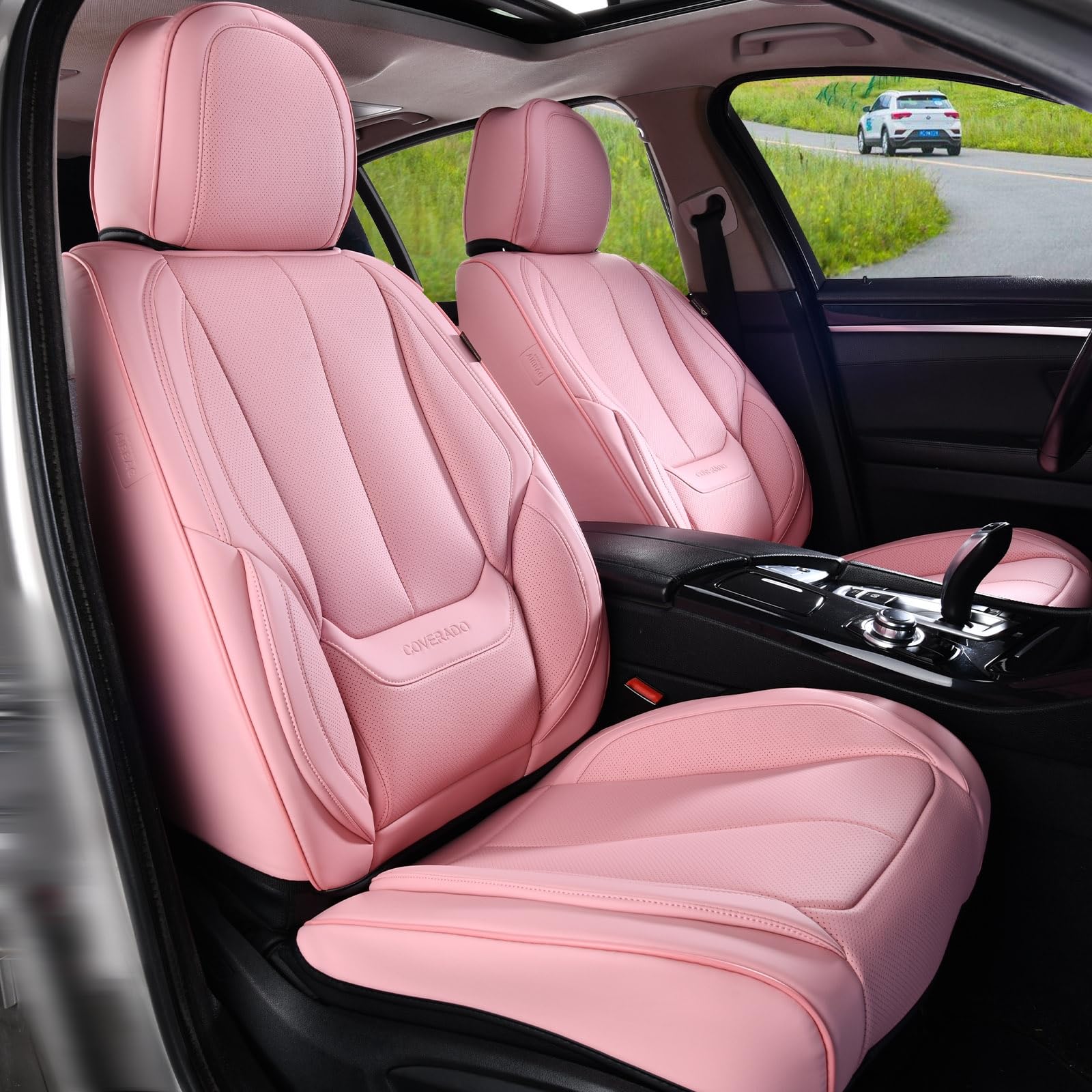 Coverado Car Seat Covers Full Set, Seat Covers For Cars, Pink Car Seat Cover, Car Seat Protector Waterproof, Nappa Leather Car S