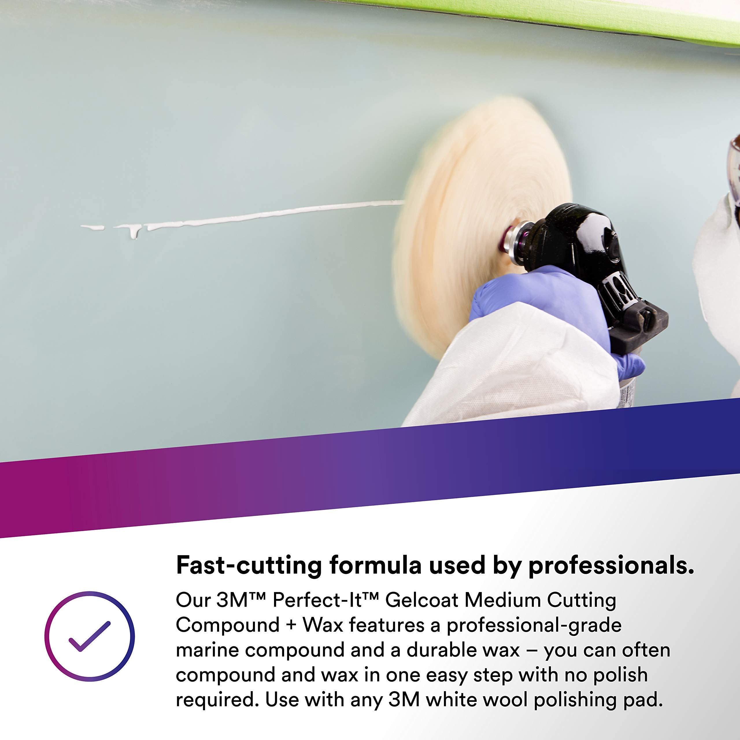 3M Perfect-It Gelcoat Medium Cutting Compound + Wax, 36105, 1 Pint, One-Step Process, P1500 And Finer Scratches, Fiberglass Oxid