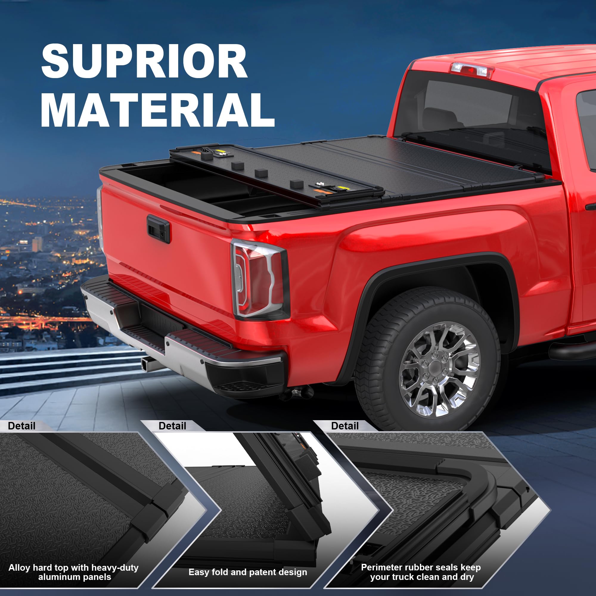 Mostplus Quad 4-Fold Hard Folding Tonneau Cover Truck Bed Compatible With 2007 2008 2009 2010 2011 2012 2013 Chevy Chevrolet Sil