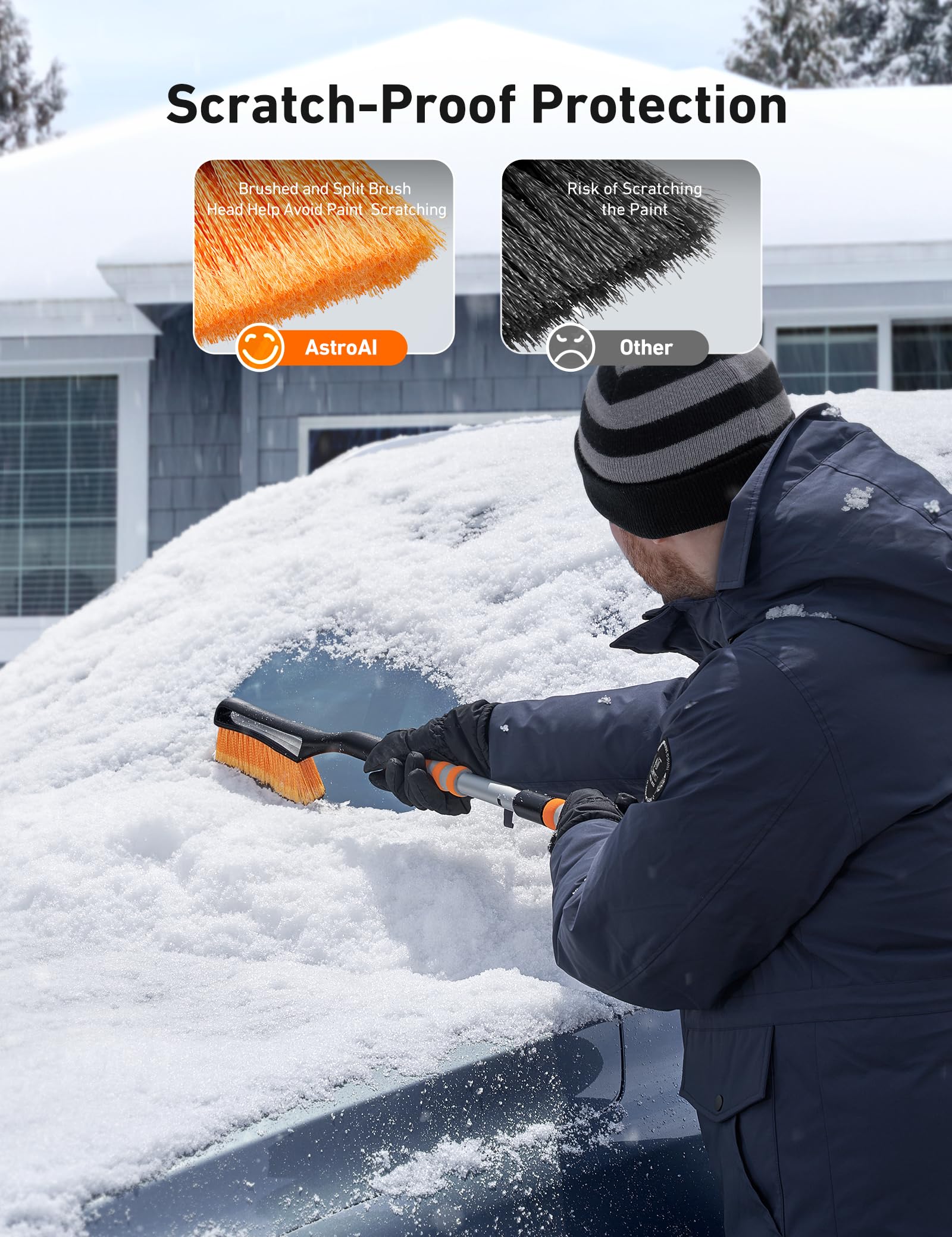 Astroai 40 '' Snow Brush And Ice Scrapers For Car Windshield, Detachable Snow Scrapers With Ergonomic Foam Grip For Cars, Trucks