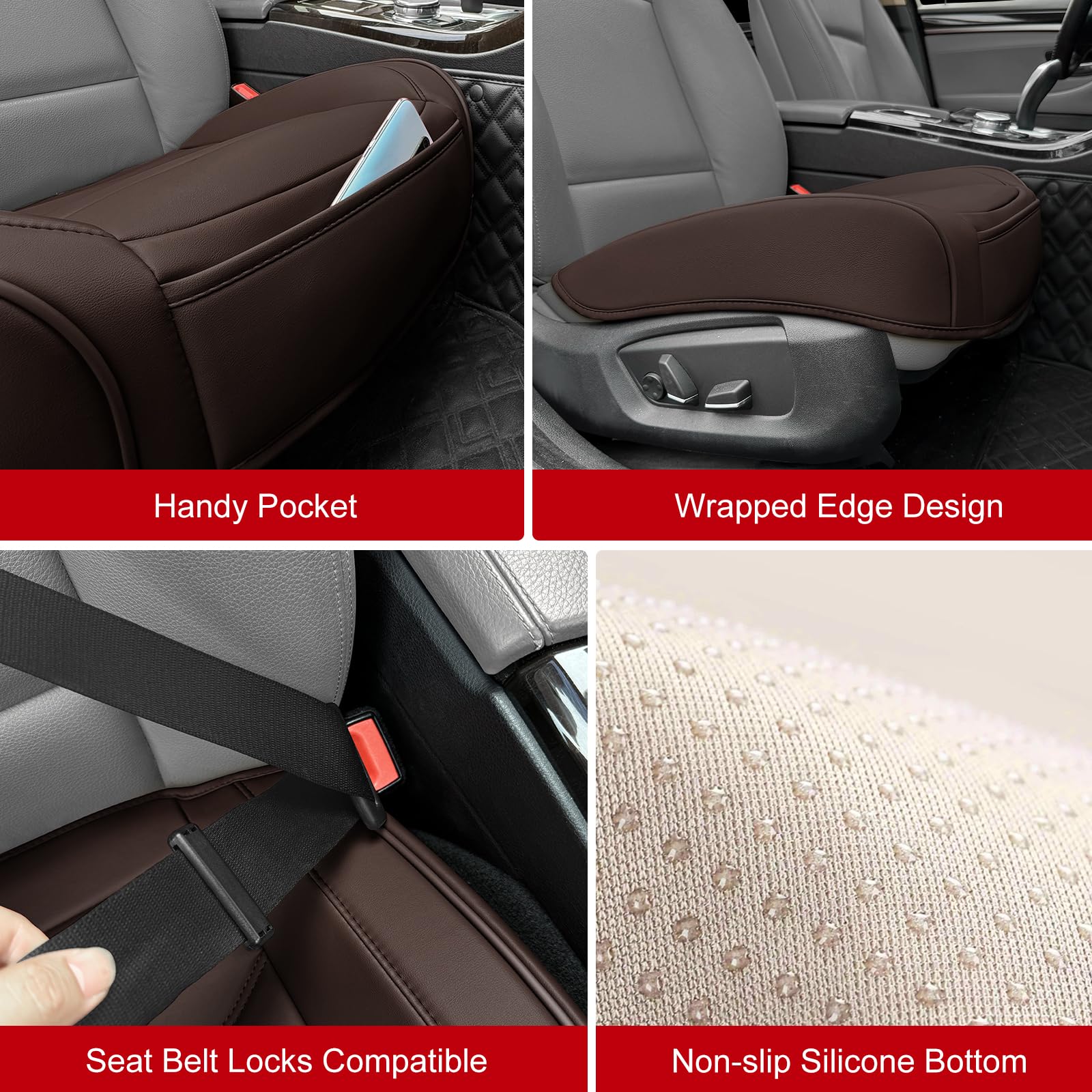 Bopuovre Car Seat Cover For Luxury & Comfort - Pu Leather, Anti-Slip, Full Wrap Protection With Storage Pocket For Bottom Cushio