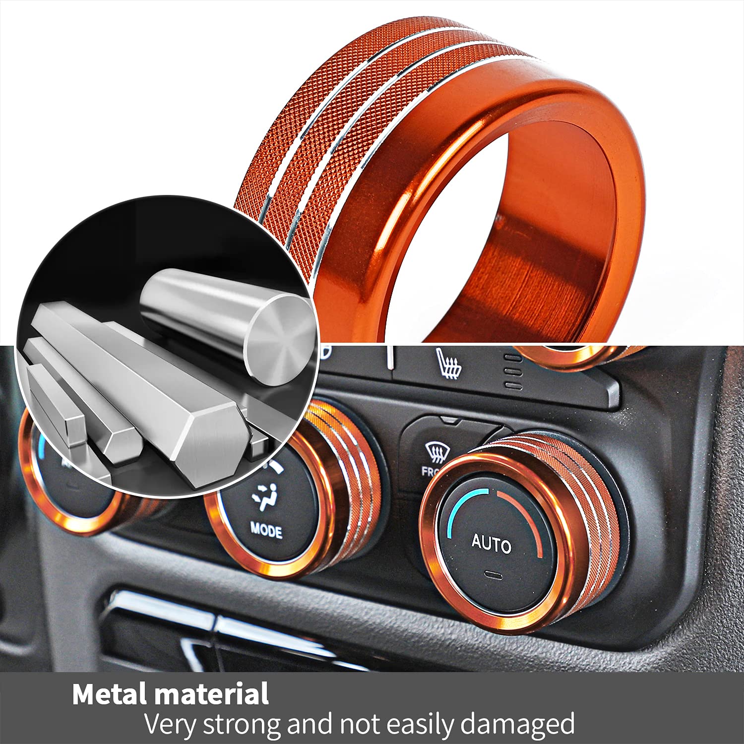 Voodonala for Dodge RAM Aluminum Center Console AC Radio Switch Knob Cover for 2018-2025+ RAM Interior Accessories, 5pcs Orange