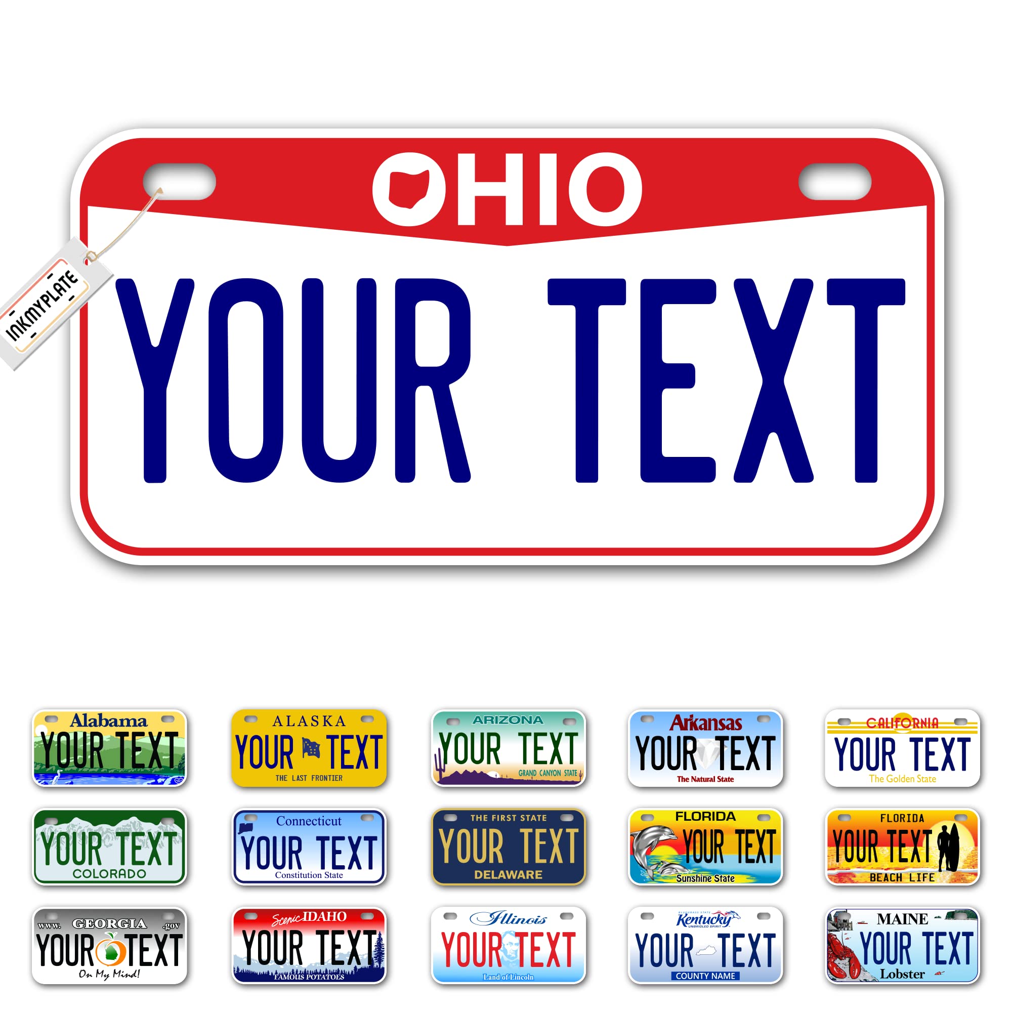 Inkmyplate Personalized Ohio Red Small License Plate | Bike 6X3 Inch | Select From All 50 States | 3 Sizes | Custom License Plates For Kids Bicycles | Power Wheels | Usa Thick .040 Aluminum