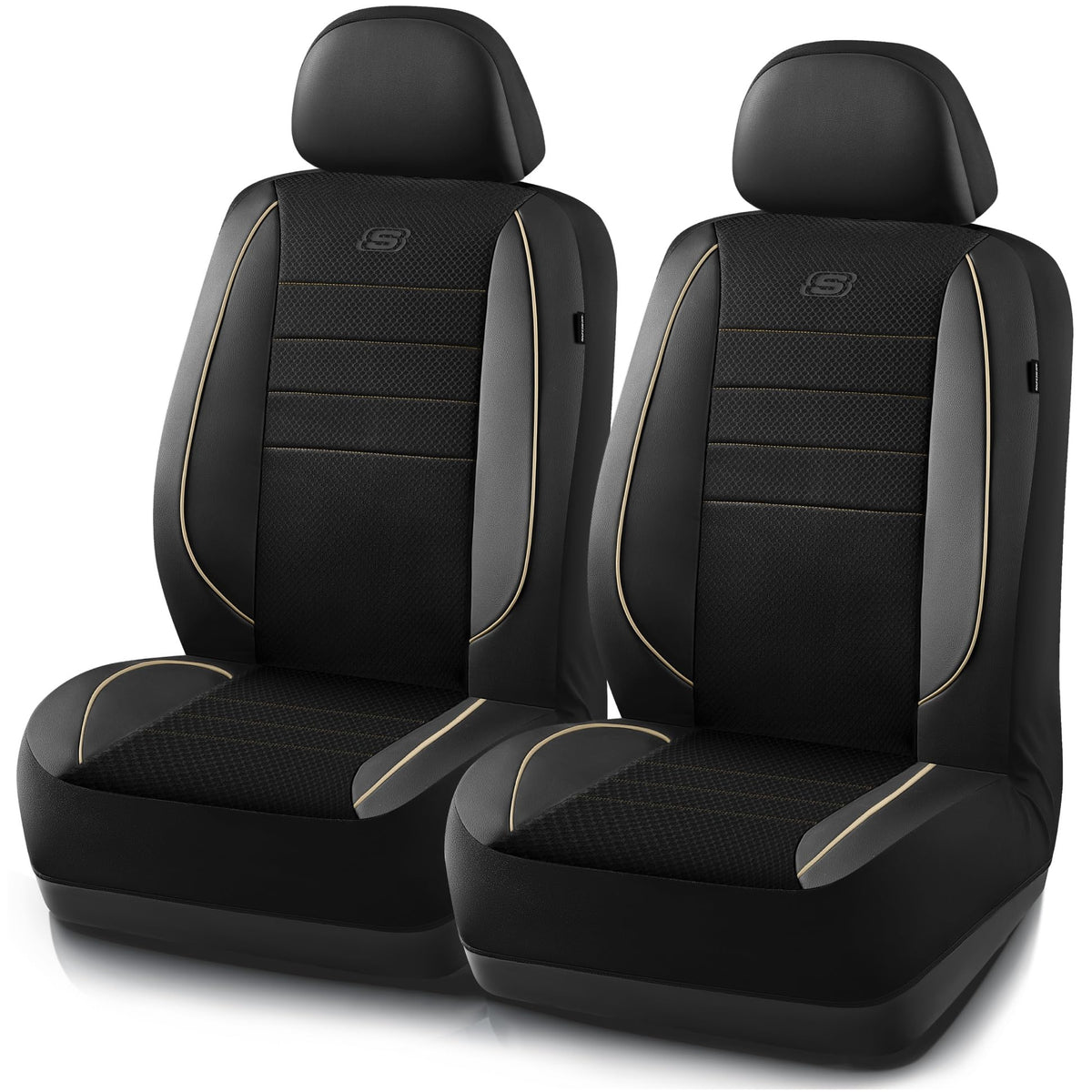 Skechers Memory Foam Car Seat Cover,Air Cool Mesh Thick Seat Covers,Piping Leather Two Front Car Seat Protector,Airbag Compatibl