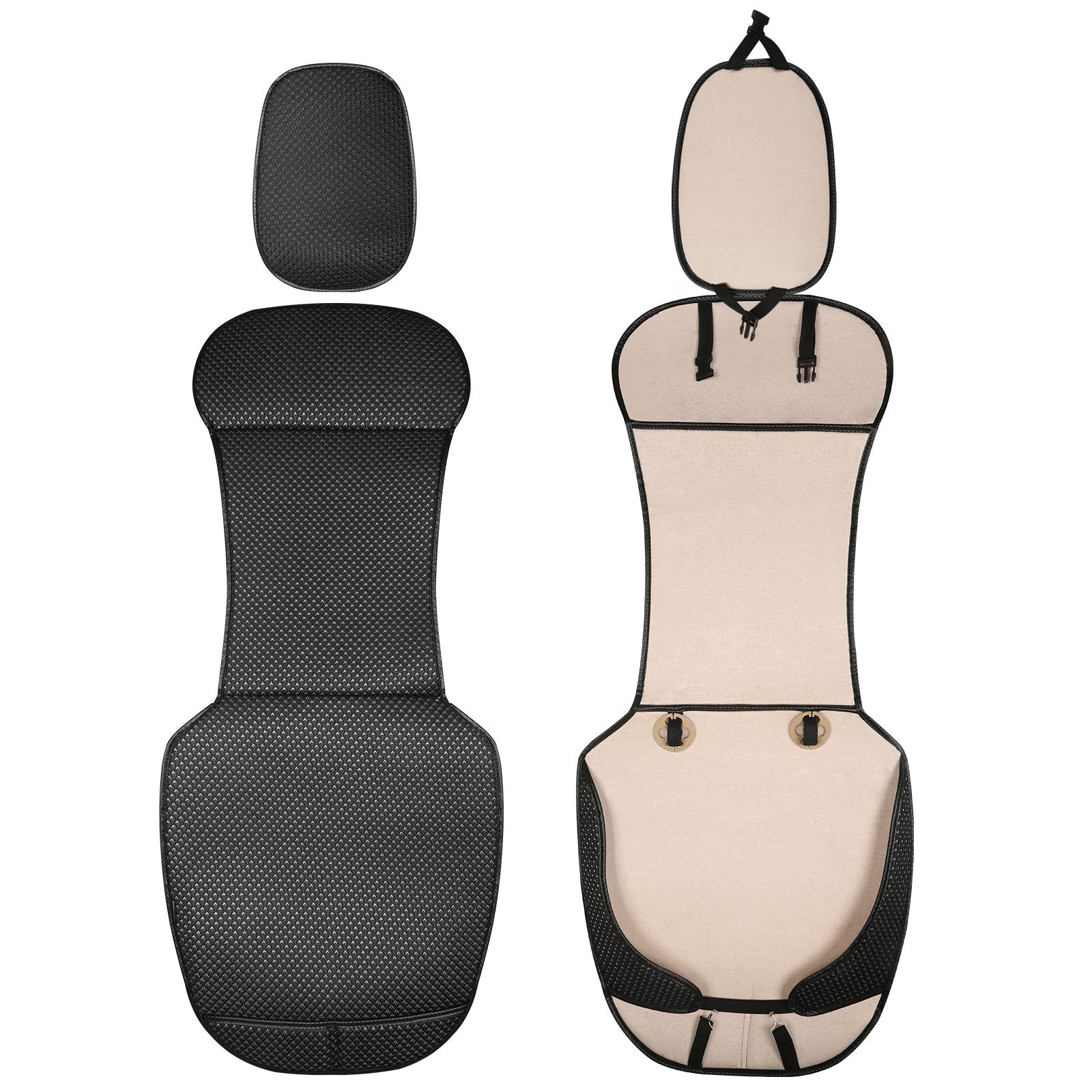 Auto Newer Luxury Breathable Car Seat Cover Fit Four Seasons, Universal Front Of Car Seat Cushions, Bottom Seat Covers Of Full Wrapped Edge,Universal Fit For 95% Cars,Suv(Black+Grey,2Pcs)