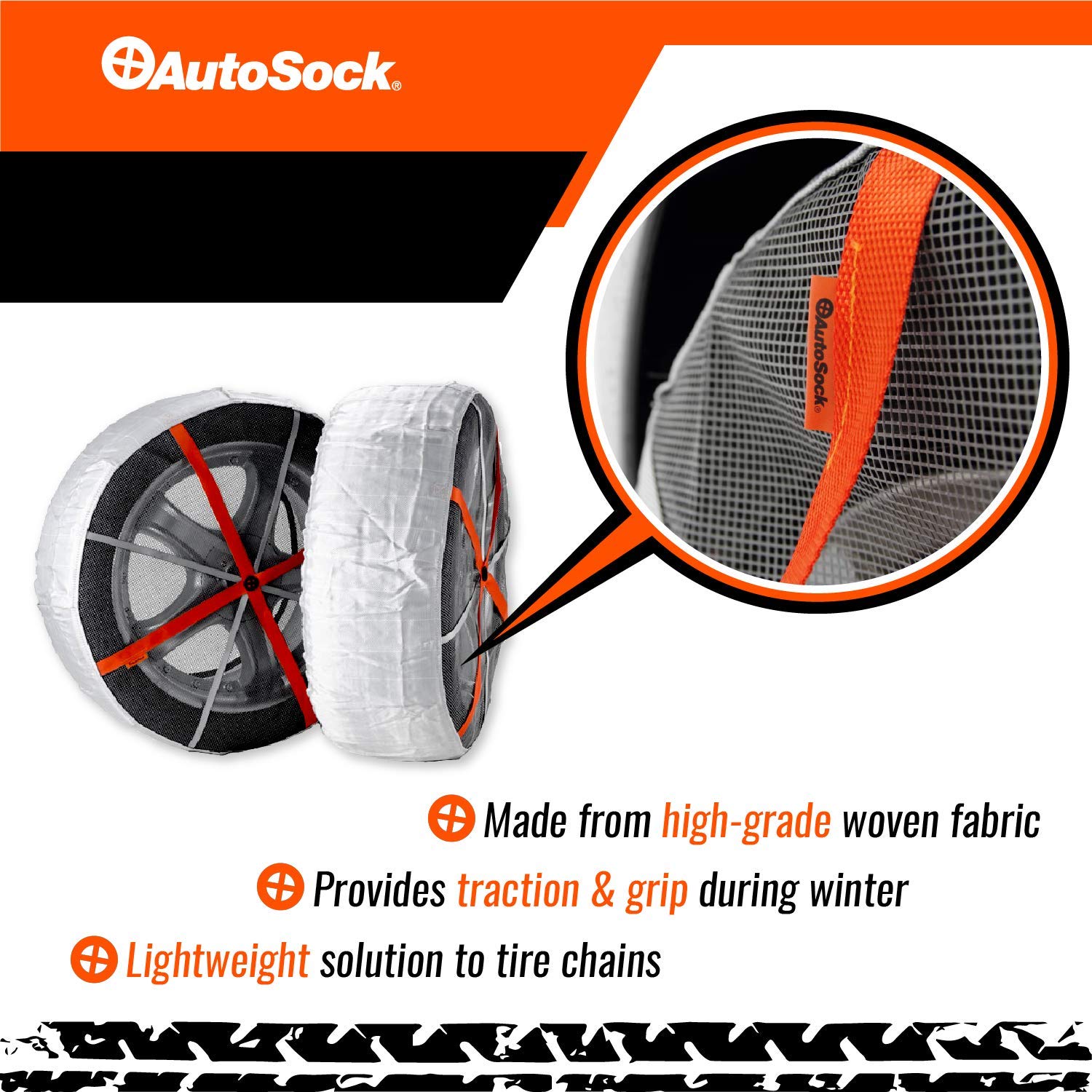 AutoSock AL 64 Snow Socks For Tires, Grip Boost Traction Device Winter Tires, 2 Count