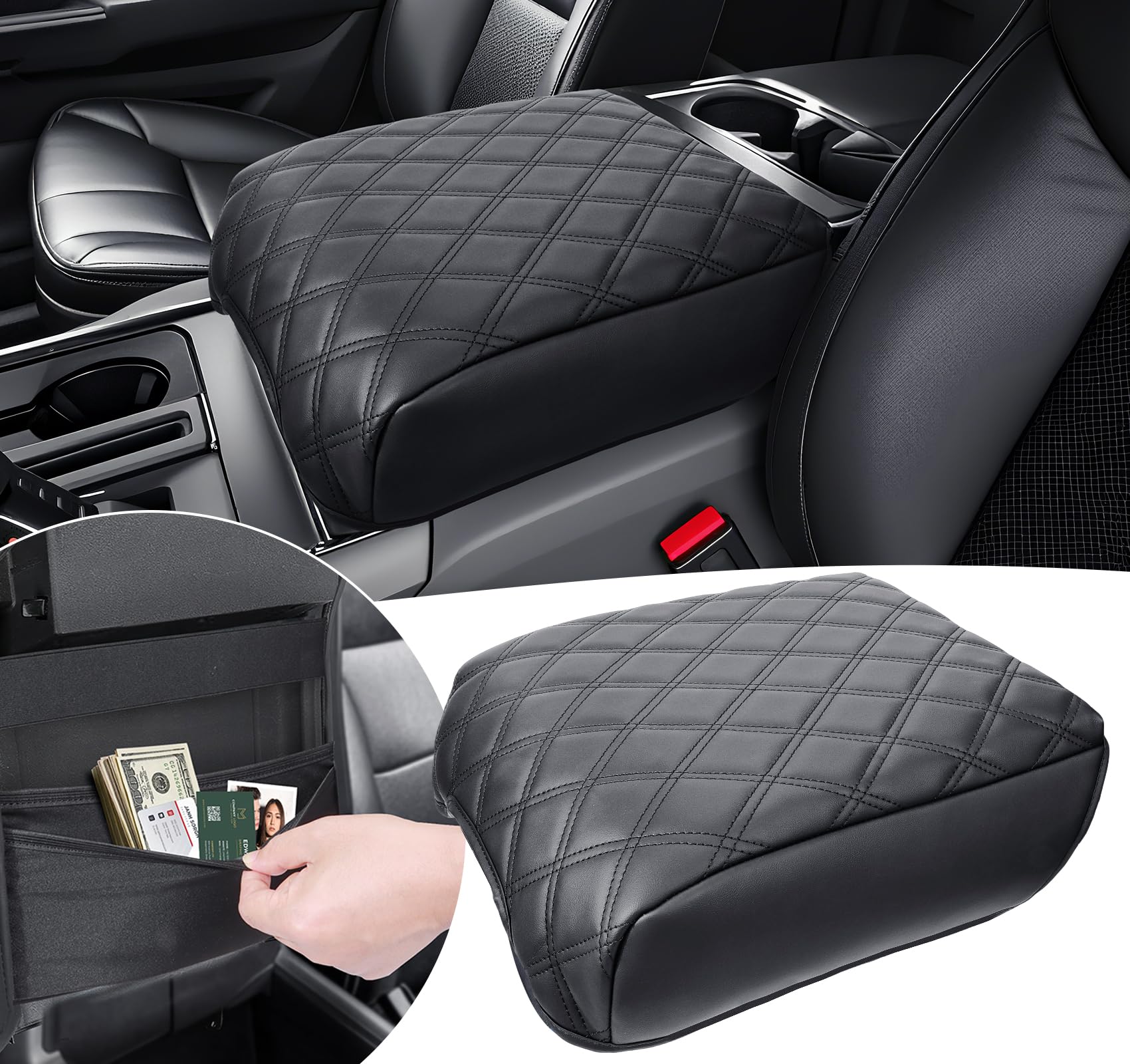Center Console Cover For Ford F150 2021 2022 2023 2024 2025 Truck Interior Accessories, Pu Leather Armrest Middle Console Cover