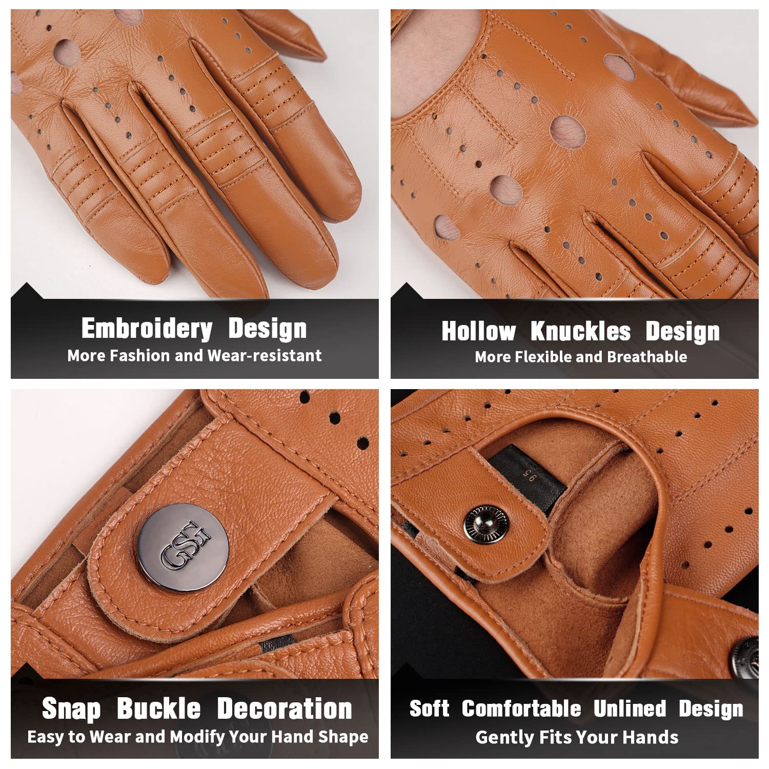 Gsg Men Leather Gloves Yellow Driving Cycling Touchscreen Motorcycle Unlined Gloves 10.5