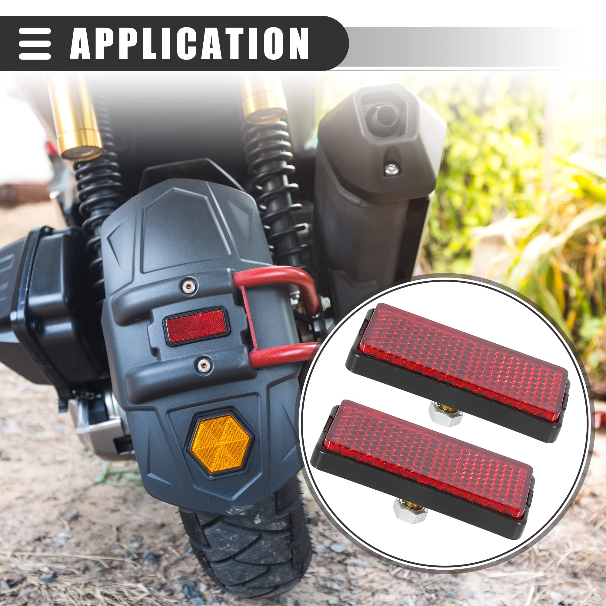 Motoforti Universal Motorcycle Bike Screw Mount, Reflective Warning Reflector, M5X0.8, 56Mm Length, Plastic, Red, 1 Pair