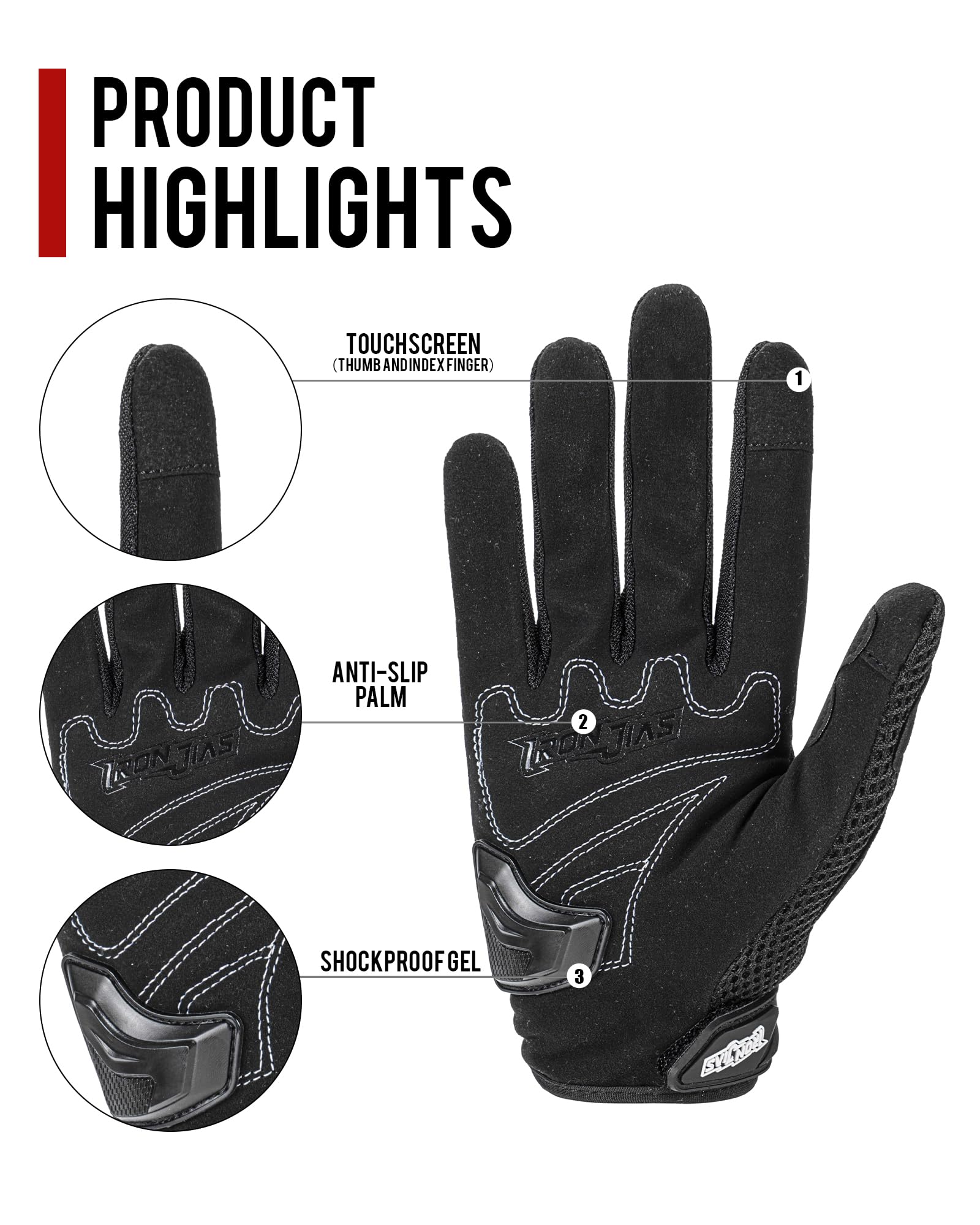 Iron Jia 'S Motorcycle Gloves For Men And Women - Motorbike Powersports Racing Gloves With Hard Knuckle Touchscreen For Bmx Atv