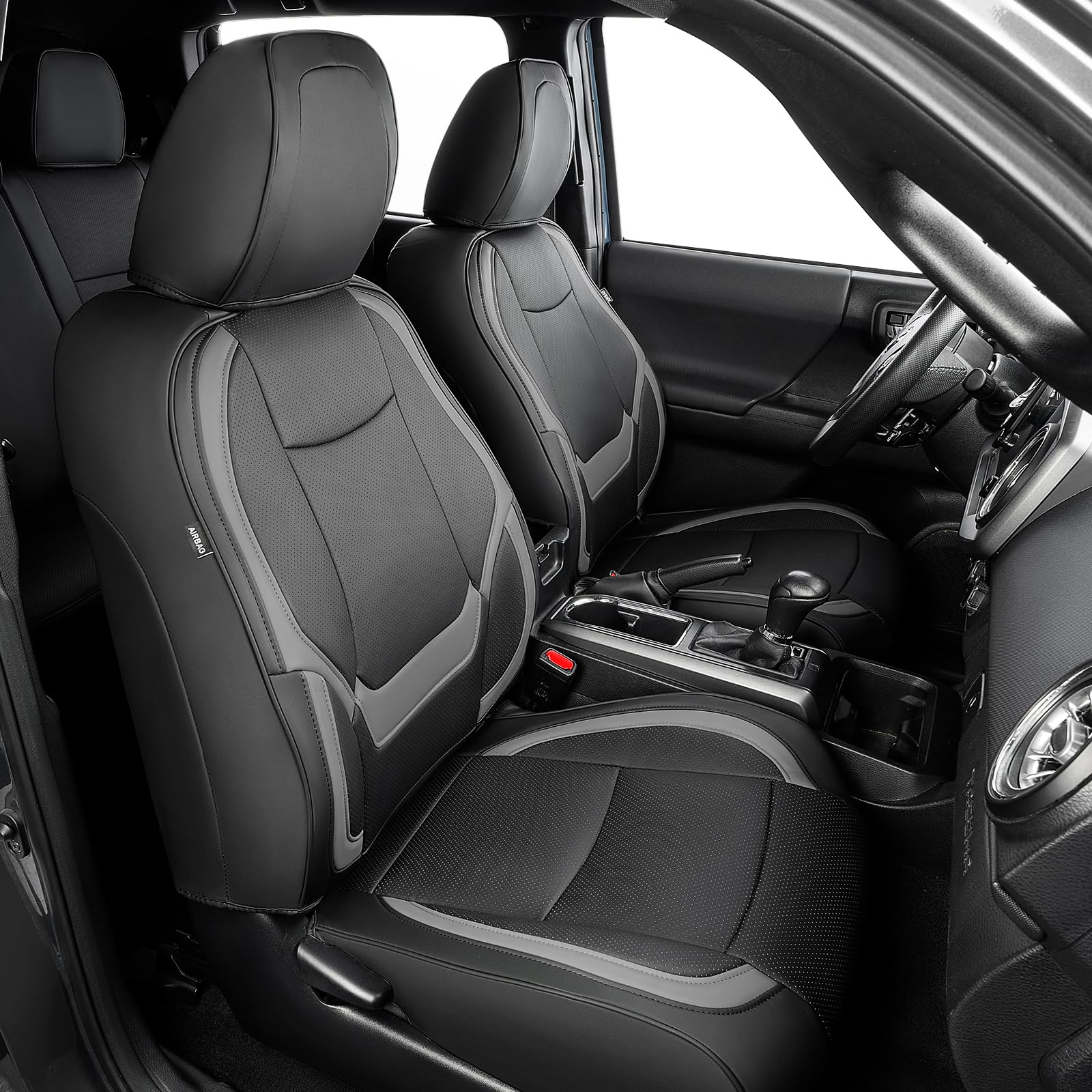 Drcarnow Super Cover® For Toyota Tacoma Seat Covers 2016-2022 2023,Fit For Tacoma Crew Cab/Double Cab (Black And Gray) Waterproof Leather Accessories(Not Fit The Fourth Generation For Toyota Tacoma)