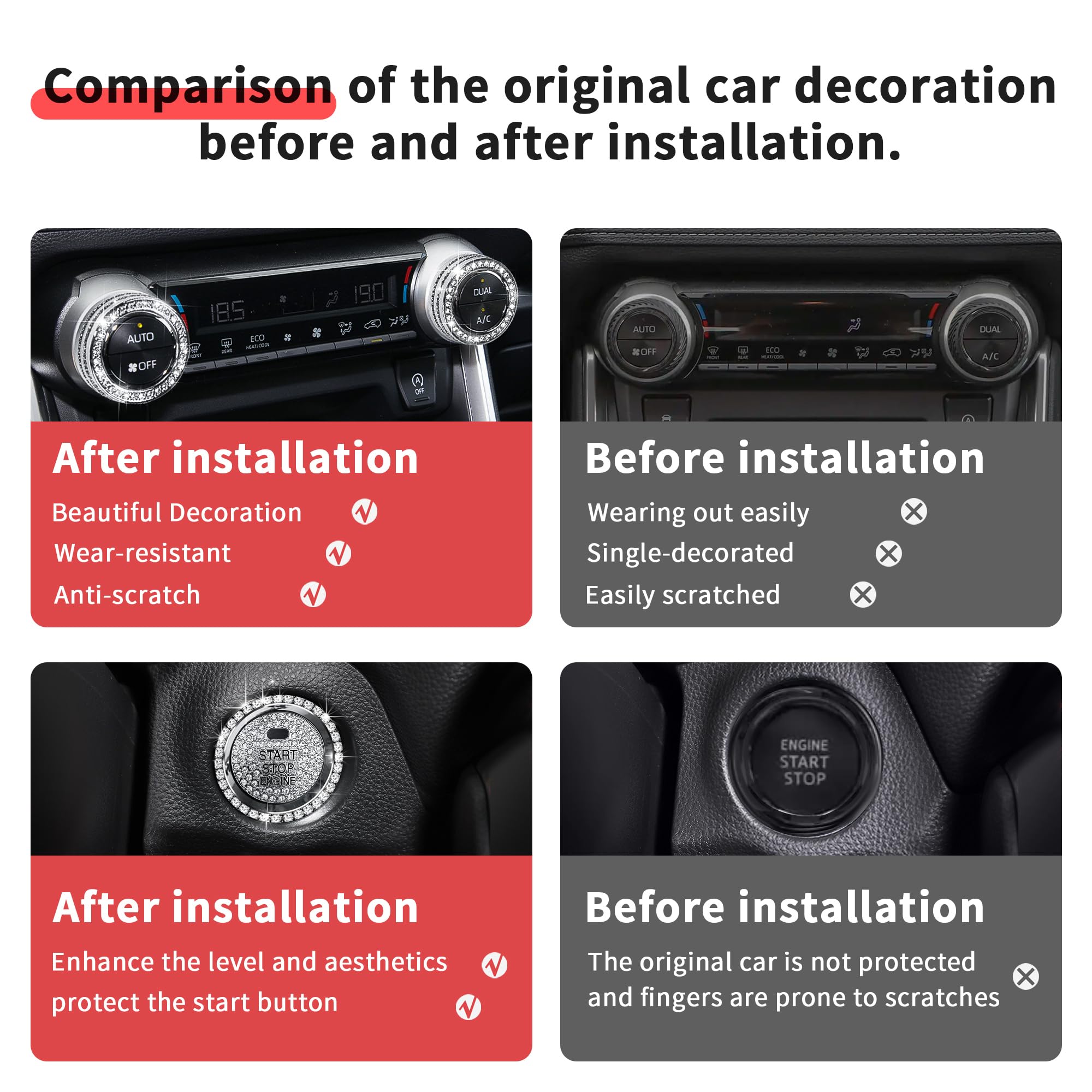 Polodunn Bling Crystal Car Interior Accessories For Toyota Rav4 2025 2024 2023 2022 2021 2020 2019 -Air Conditioning Knob Cover,